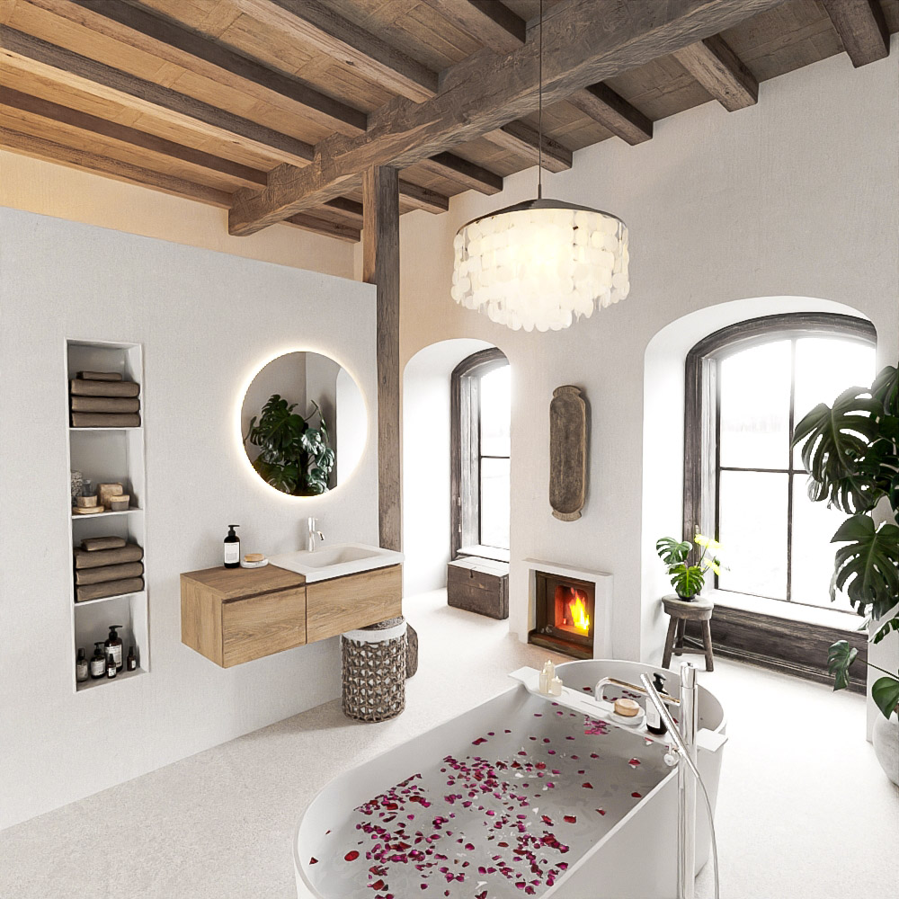 MONDIAZ BUKLA 100cm mueble de baño con módulo 40 Washed Oak 2 cajones. Lavabo CLOUD derecho 1 orificio color Talc 2 MONDIAZ BUKLA 100cm mueble de baño con módulo 40 Washed Oak 2 cajones. Lavabo CLOUD derecho 1 orificio color Talc - Imagen 2