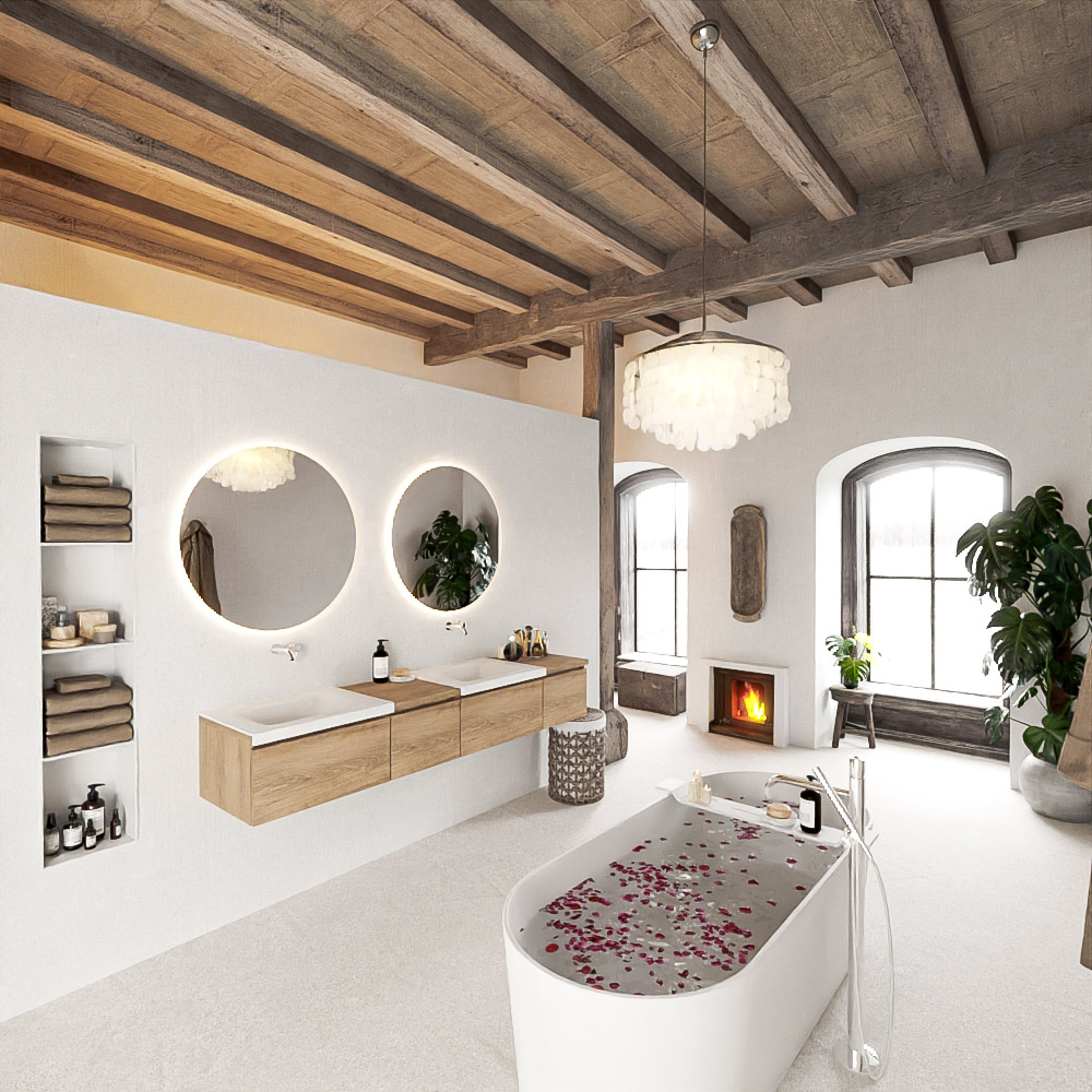 MONDIAZ BUKLA 200cm mueble de baño con módulo 40 izquierda Washed Oak 4 cajones. Lavabo CLOUD duble sin orificios color Talc 2 MONDIAZ BUKLA 200cm mueble de baño con módulo 40 izquierda Washed Oak 4 cajones. Lavabo CLOUD duble sin orificios color Talc - Imagen 2