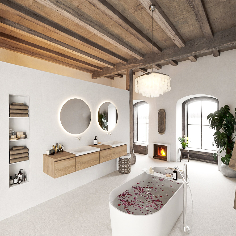 MONDIAZ BUKLA 200cm mueble de baño con módulo 40 derecho Washed Oak 4 cajones. Lavabo CLOUD duble sin orificios color Talc 2 MONDIAZ BUKLA 200cm mueble de baño con módulo 40 derecho Washed Oak 4 cajones. Lavabo CLOUD duble sin orificios color Talc - Imagen 2