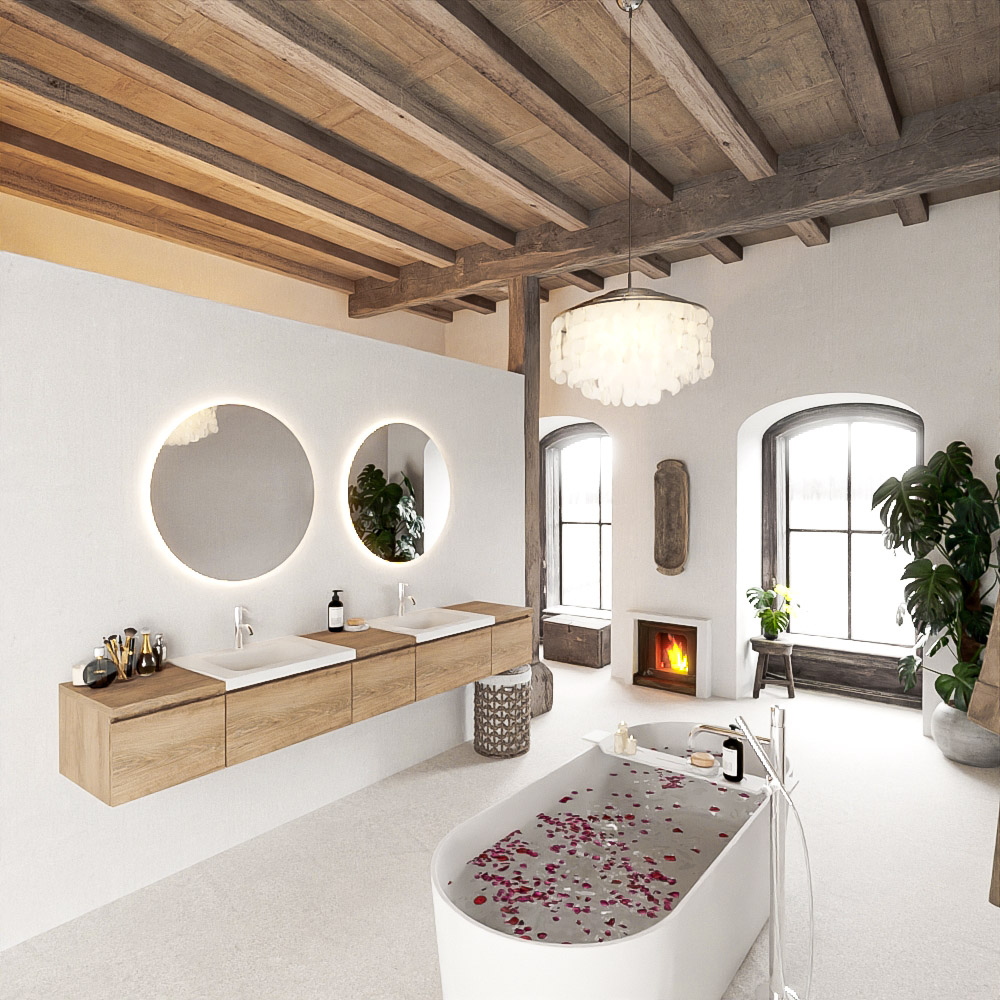 MONDIAZ BUKLA 240cm mueble de baño con módulo 40 Washed Oak 5 cajones. Lavabo CLOUD duble 2 orificios color Talc 2 MONDIAZ BUKLA 240cm mueble de baño con módulo 40 Washed Oak 5 cajones. Lavabo CLOUD duble 2 orificios color Talc - Imagen 2