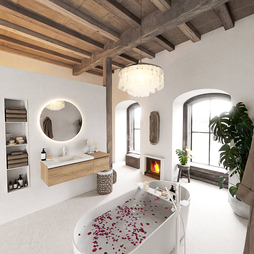 MONDIAZ BUKLA 120cm mueble de baño con módulo 40 Washed Oak 2 cajones. Lavabo CLOUD izquierda 1 orificio color Talc 2 MONDIAZ BUKLA 120cm mueble de baño con módulo 40 Washed Oak 2 cajones. Lavabo CLOUD izquierda 1 orificio color Talc - Imagen 2