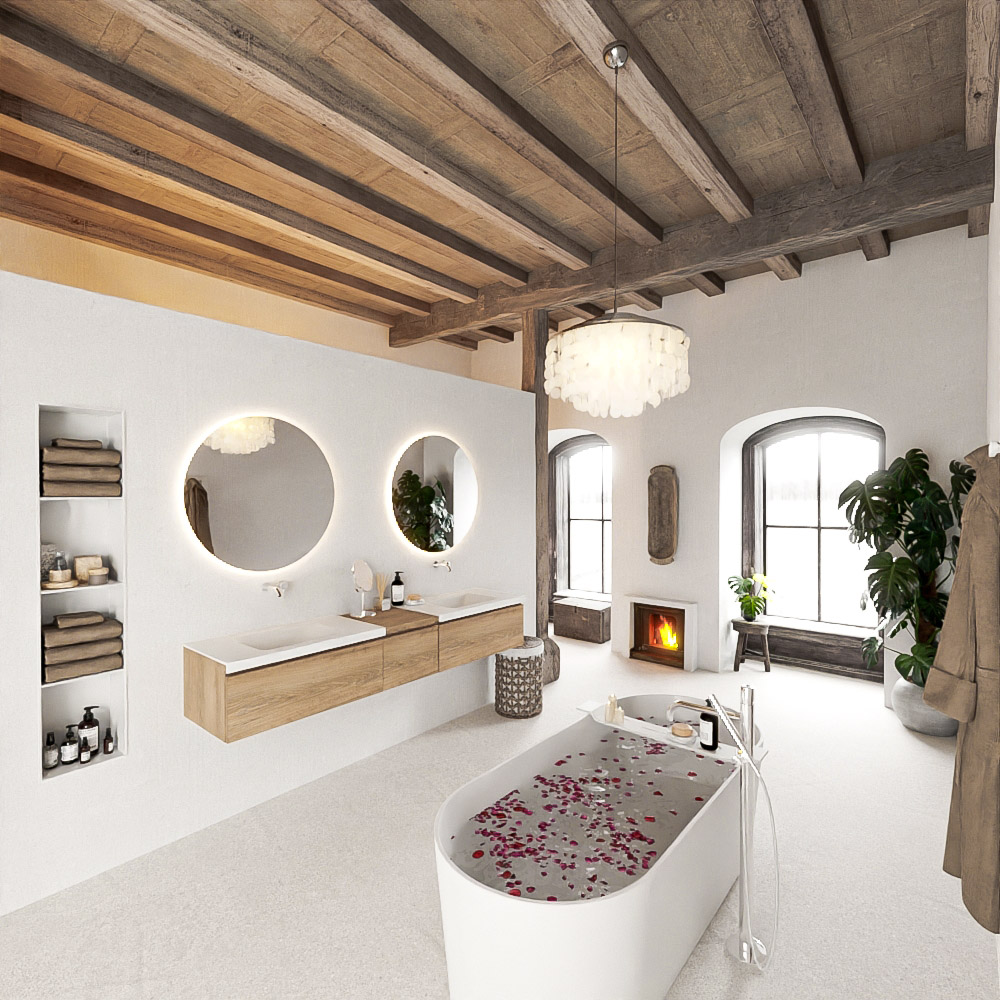 MONDIAZ BUKLA 200cm mueble de baño con módulo 40 Washed Oak 3 cajones. Lavabo CLOUD duble sin orificios color Talc 2 MONDIAZ BUKLA 200cm mueble de baño con módulo 40 Washed Oak 3 cajones. Lavabo CLOUD duble sin orificios color Talc - Imagen 2