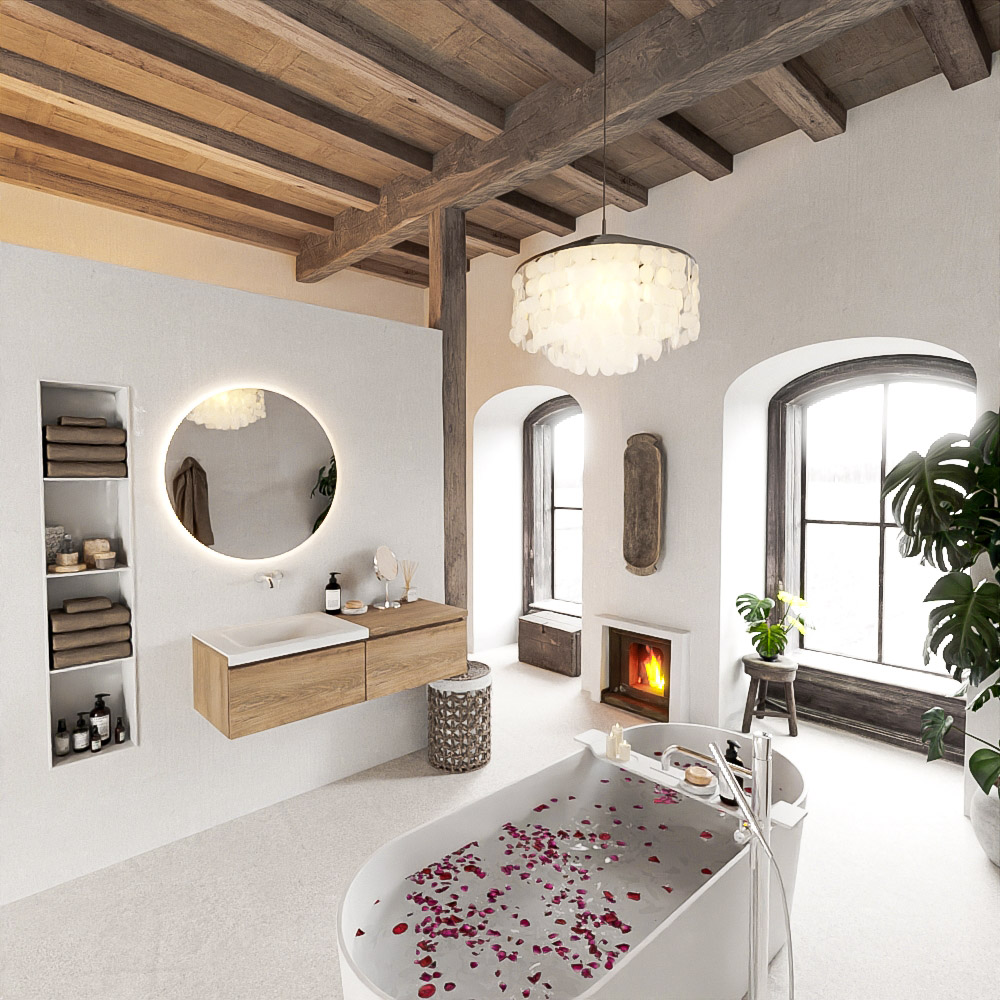 MONDIAZ BUKLA 120cm mueble de baño con módulo 60 Washed Oak 2 cajones. Lavabo CLOUD izquierda sin orificios color Talc 2 MONDIAZ BUKLA 120cm mueble de baño con módulo 60 Washed Oak 2 cajones. Lavabo CLOUD izquierda sin orificios color Talc - Imagen 2