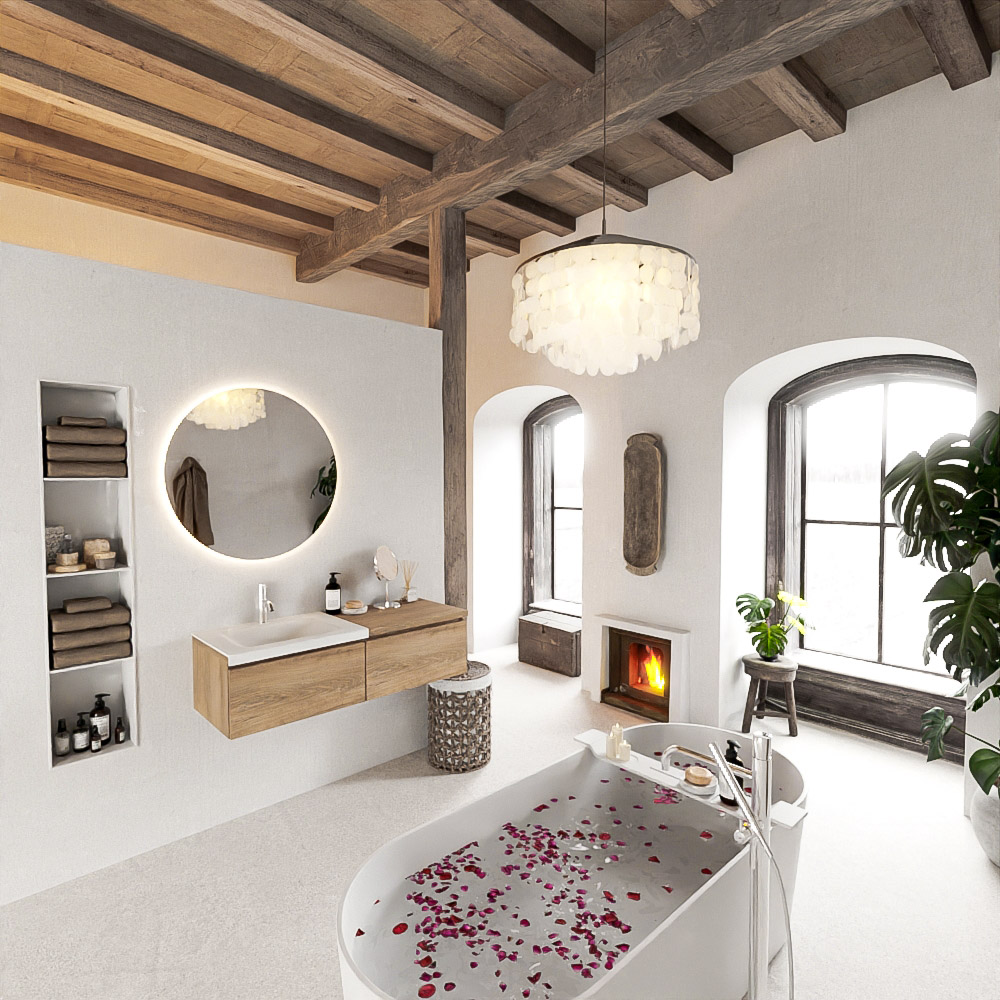 MONDIAZ BUKLA 120cm mueble de baño con módulo 60 Washed Oak 2 cajones. Lavabo CLOUD izquierda 1 orificio color Talc 2 MONDIAZ BUKLA 120cm mueble de baño con módulo 60 Washed Oak 2 cajones. Lavabo CLOUD izquierda 1 orificio color Talc - Imagen 2