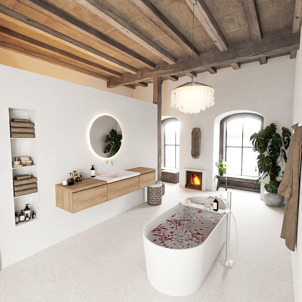 MONDIAZ BUKLA 200cm mueble de baño con módulo 60 Washed Oak 3 cajones. Lavabo CLOUD centro sin orificios color Talc 2 MONDIAZ BUKLA 200cm mueble de baño con módulo 60 Washed Oak 3 cajones. Lavabo CLOUD centro sin orificios color Talc - Imagen 2