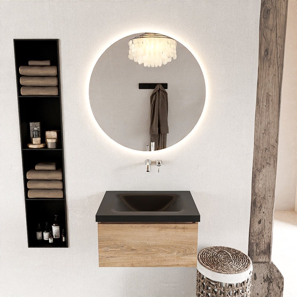 MONDIAZ BUKLA 60cm mueble de baño Washed Oak 1 cajón. Lavabo CLOUD centro sin orificios color Urban 3 MONDIAZ BUKLA 60cm mueble de baño Washed Oak 1 cajón. Lavabo CLOUD centro sin orificios color Urban - Imagen 3