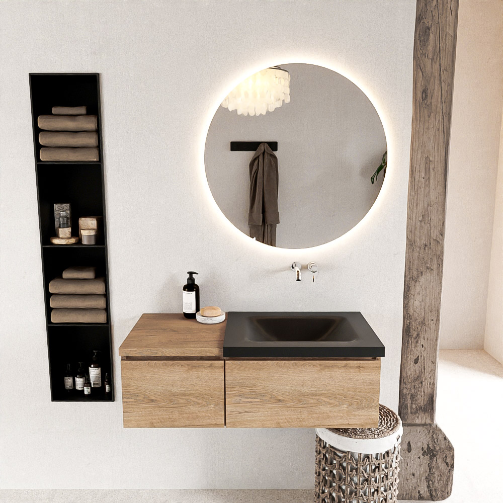MONDIAZ BUKLA 100cm mueble de baño con módulo 40 Washed Oak 2 cajones. Lavabo CLOUD derecho sin orificios color Urban 3 MONDIAZ BUKLA 100cm mueble de baño con módulo 40 Washed Oak 2 cajones. Lavabo CLOUD derecho sin orificios color Urban - Imagen 3