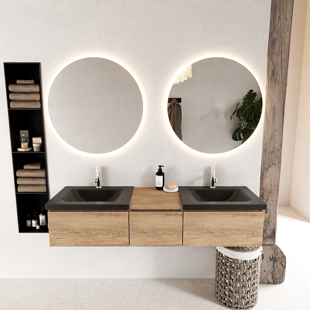MONDIAZ BUKLA 160cm mueble de baño con módulo 40 Washed Oak 3 cajones. Lavabo CLOUD duble 2 orificios color Urban 3 MONDIAZ BUKLA 160cm mueble de baño con módulo 40 Washed Oak 3 cajones. Lavabo CLOUD duble 2 orificios color Urban - Imagen 3