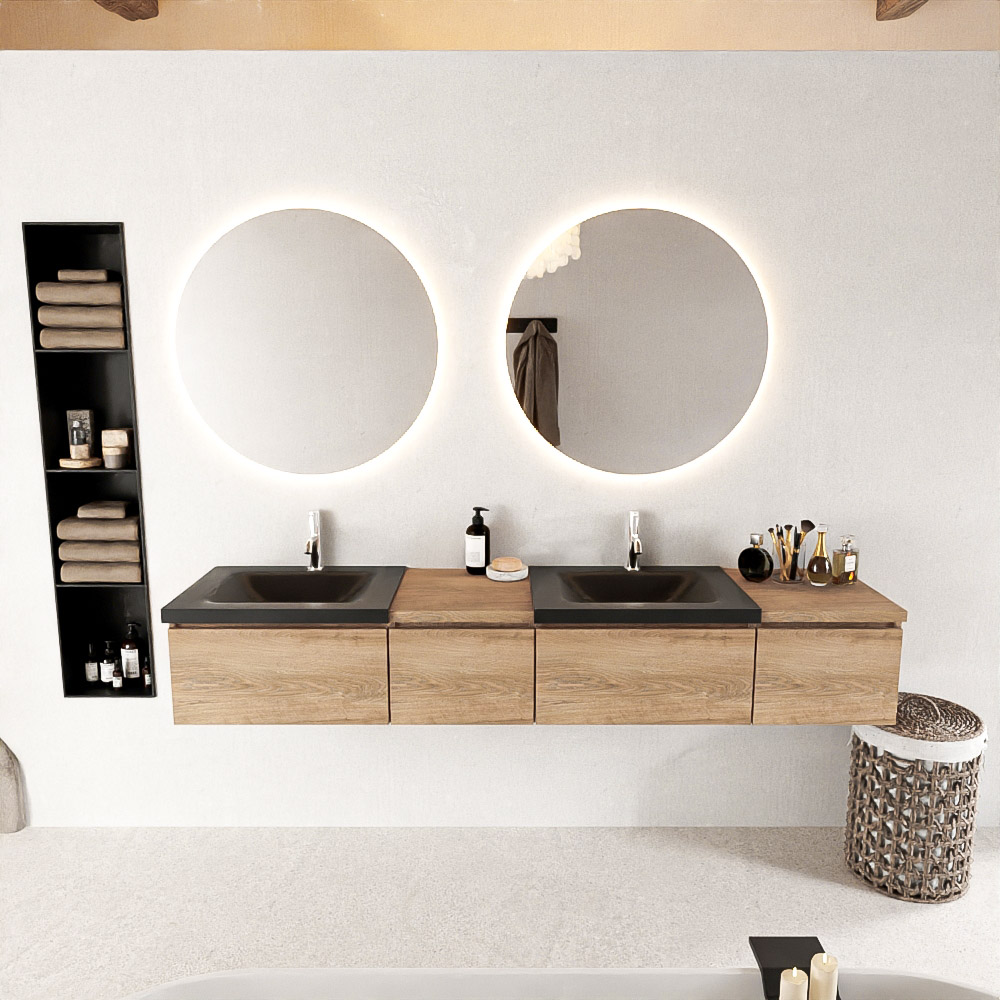 MONDIAZ BUKLA 200cm mueble de baño con módulo 40 izquierda Washed Oak 4 cajones. Lavabo CLOUD duble 2 orificios color Urban 3 MONDIAZ BUKLA 200cm mueble de baño con módulo 40 izquierda Washed Oak 4 cajones. Lavabo CLOUD duble 2 orificios color Urban - Imagen 3