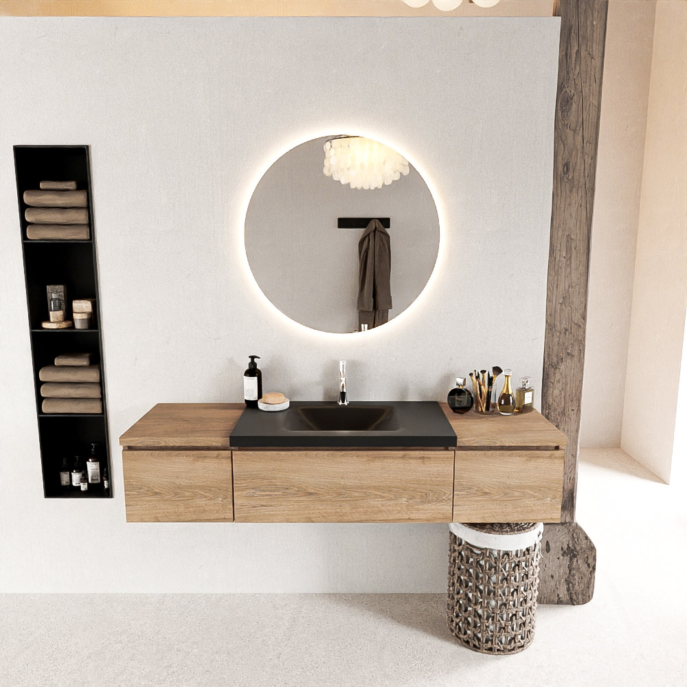 MONDIAZ BUKLA 160cm mueble de baño con módulo 40 Washed Oak 3 cajones. Lavabo CLOUD centro 1 orificio color Urban 3 MONDIAZ BUKLA 160cm mueble de baño con módulo 40 Washed Oak 3 cajones. Lavabo CLOUD centro 1 orificio color Urban - Imagen 3