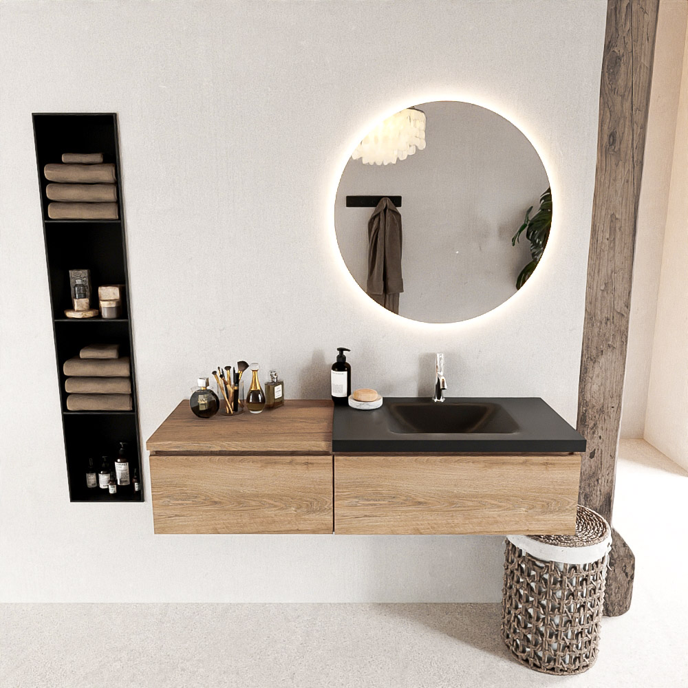 MONDIAZ BUKLA 140cm mueble de baño con módulo 60 Washed Oak 2 cajones. Lavabo CLOUD derecho 1 orificio color Urban 3 MONDIAZ BUKLA 140cm mueble de baño con módulo 60 Washed Oak 2 cajones. Lavabo CLOUD derecho 1 orificio color Urban - Imagen 3