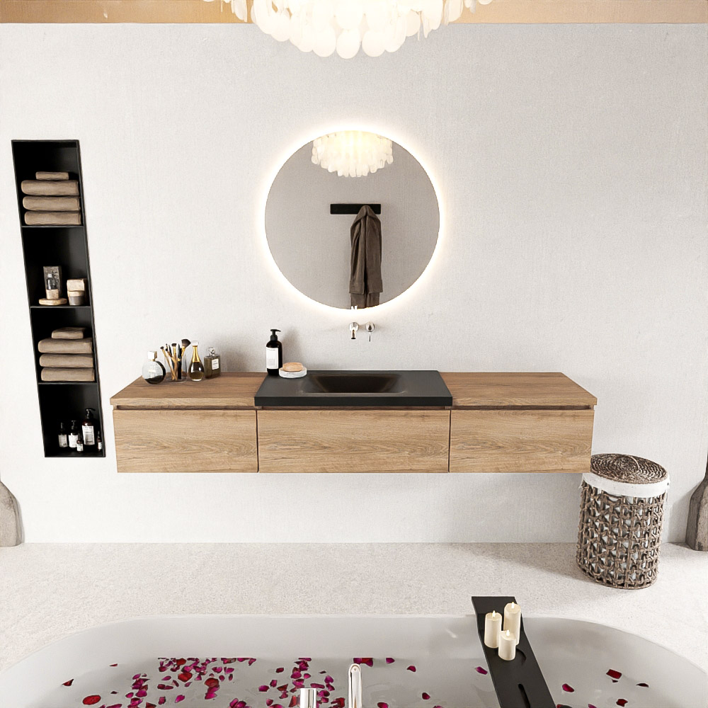 MONDIAZ BUKLA 200cm mueble de baño con módulo 60 Washed Oak 3 cajones. Lavabo CLOUD centro sin orificios color Urban 3 MONDIAZ BUKLA 200cm mueble de baño con módulo 60 Washed Oak 3 cajones. Lavabo CLOUD centro sin orificios color Urban - Imagen 3