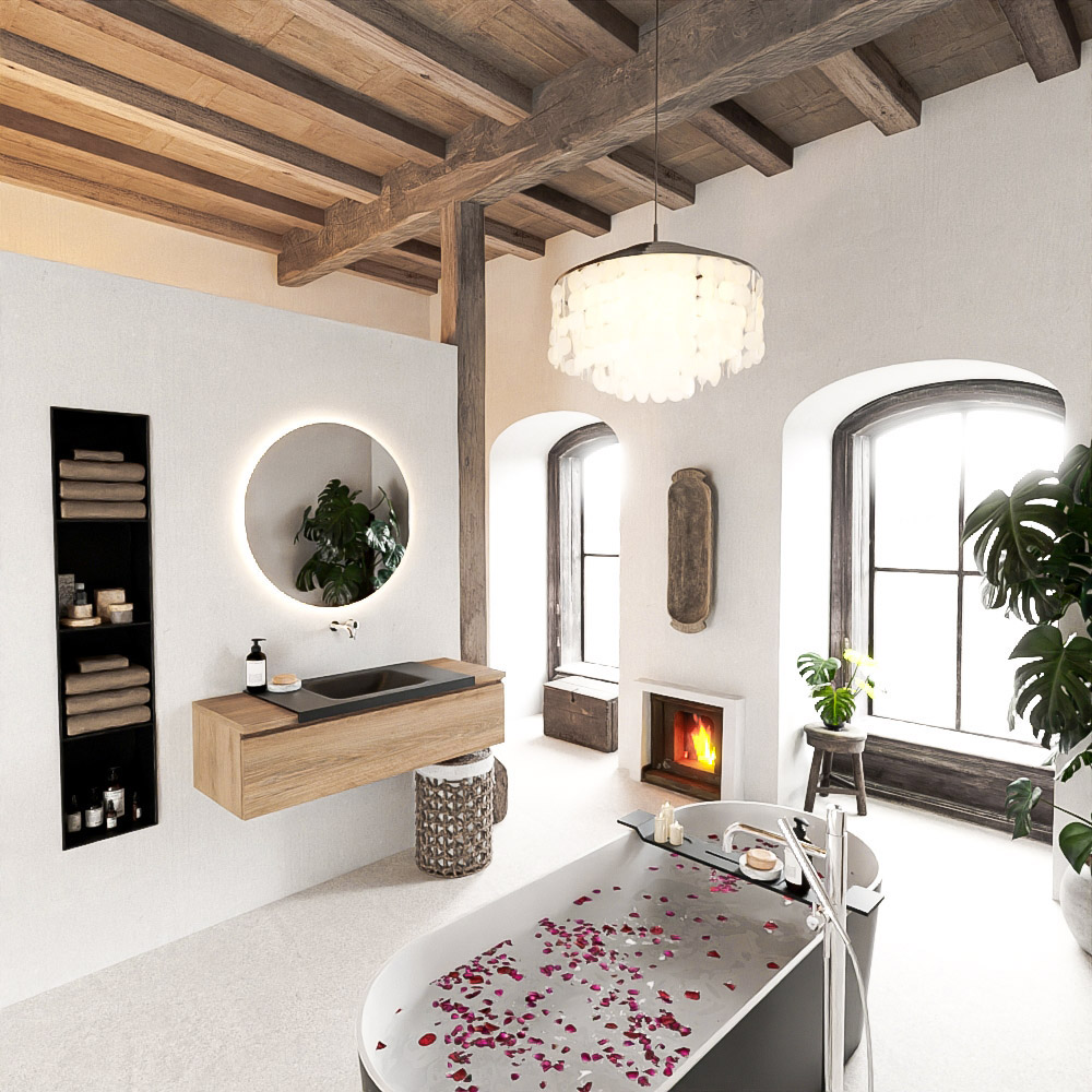 MONDIAZ BUKLA 120cm mueble de baño Washed Oak 1 cajón. Lavabo CLOUD centro sin orificios color Urban 2 MONDIAZ BUKLA 120cm mueble de baño Washed Oak 1 cajón. Lavabo CLOUD centro sin orificios color Urban - Imagen 2