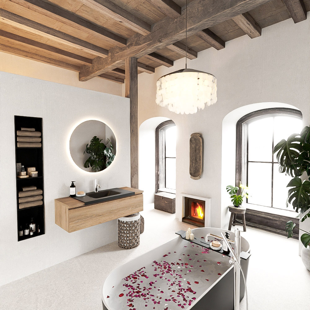 MONDIAZ BUKLA 120cm mueble de baño Washed Oak 1 cajón. Lavabo CLOUD centro 1 orificio color Urban 2 MONDIAZ BUKLA 120cm mueble de baño Washed Oak 1 cajón. Lavabo CLOUD centro 1 orificio color Urban - Imagen 2