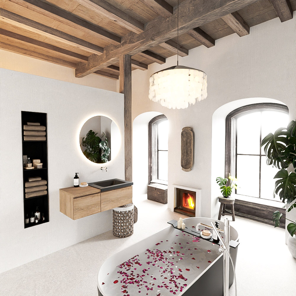 MONDIAZ BUKLA 100cm mueble de baño con módulo 40 Washed Oak 2 cajones. Lavabo CLOUD derecho sin orificios color Urban 2 MONDIAZ BUKLA 100cm mueble de baño con módulo 40 Washed Oak 2 cajones. Lavabo CLOUD derecho sin orificios color Urban - Imagen 2