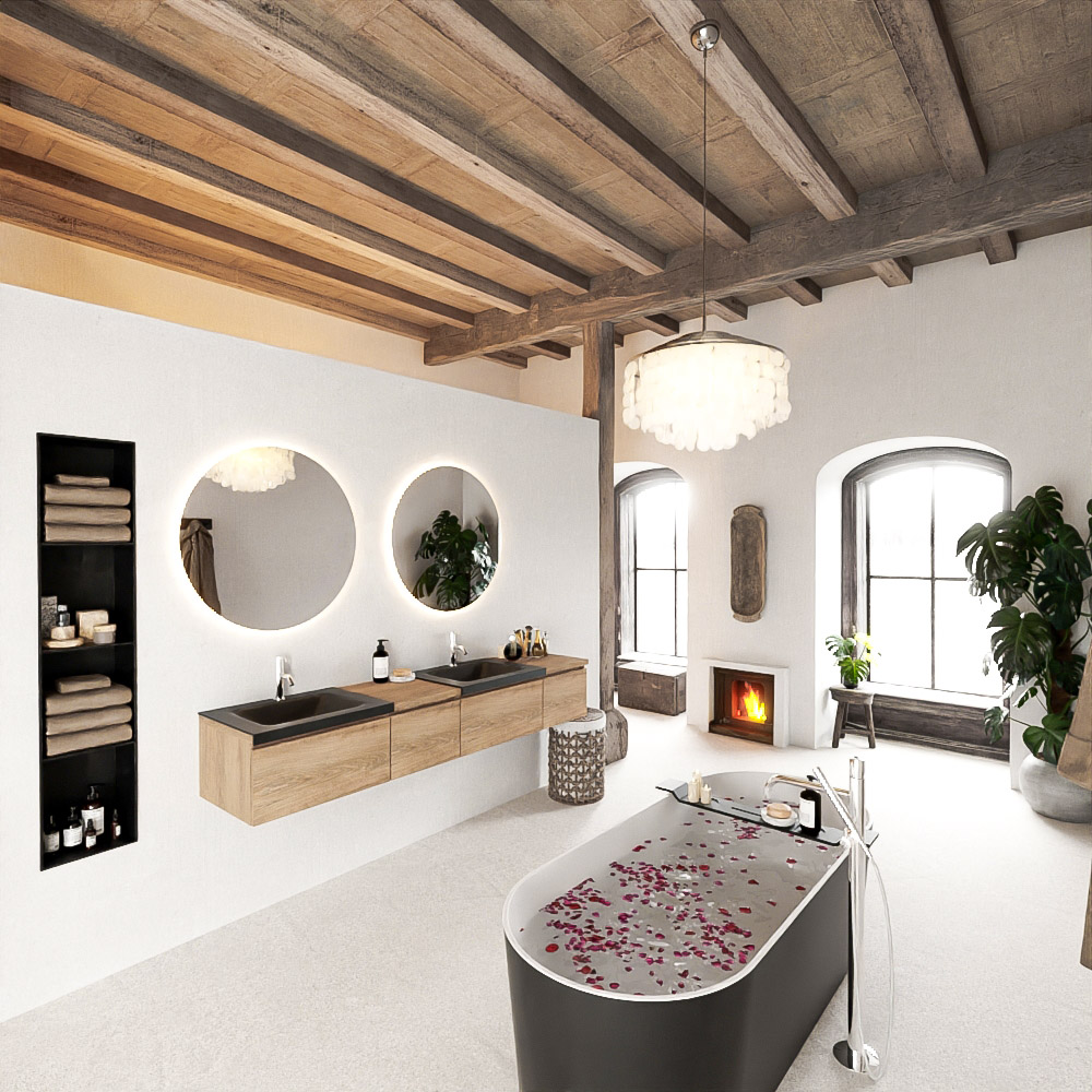 MONDIAZ BUKLA 200cm mueble de baño con módulo 40 izquierda Washed Oak 4 cajones. Lavabo CLOUD duble 2 orificios color Urban 2 MONDIAZ BUKLA 200cm mueble de baño con módulo 40 izquierda Washed Oak 4 cajones. Lavabo CLOUD duble 2 orificios color Urban - Imagen 2
