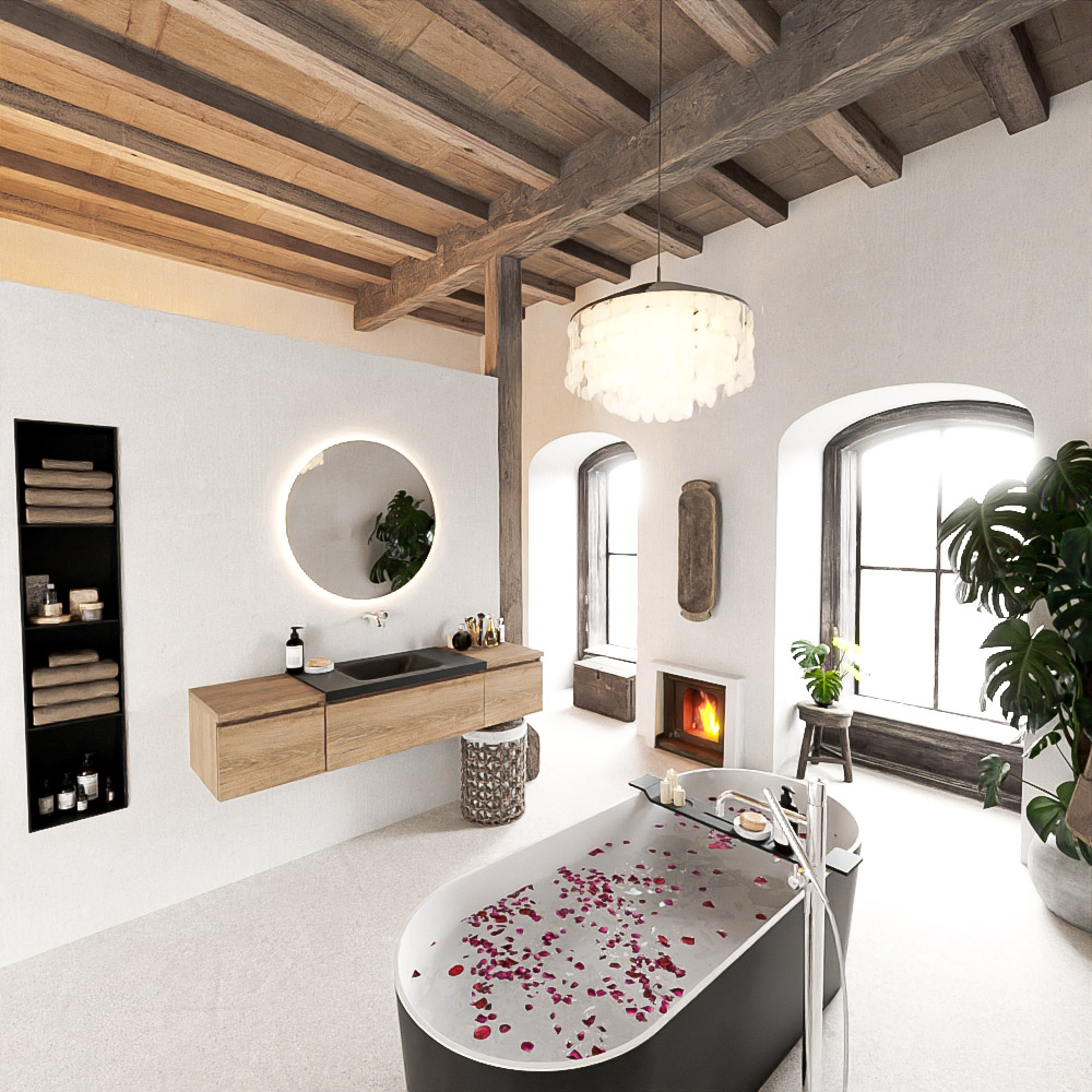 MONDIAZ BUKLA 160cm mueble de baño con módulo 40 Washed Oak 3 cajones. Lavabo CLOUD centro sin orificios color Urban 2 MONDIAZ BUKLA 160cm mueble de baño con módulo 40 Washed Oak 3 cajones. Lavabo CLOUD centro sin orificios color Urban - Imagen 2