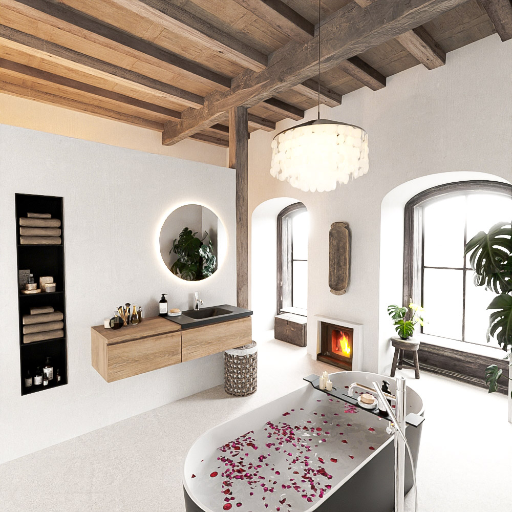 MONDIAZ BUKLA 140cm mueble de baño con módulo 60 Washed Oak 2 cajones. Lavabo CLOUD derecho 1 orificio color Urban 2 MONDIAZ BUKLA 140cm mueble de baño con módulo 60 Washed Oak 2 cajones. Lavabo CLOUD derecho 1 orificio color Urban - Imagen 2