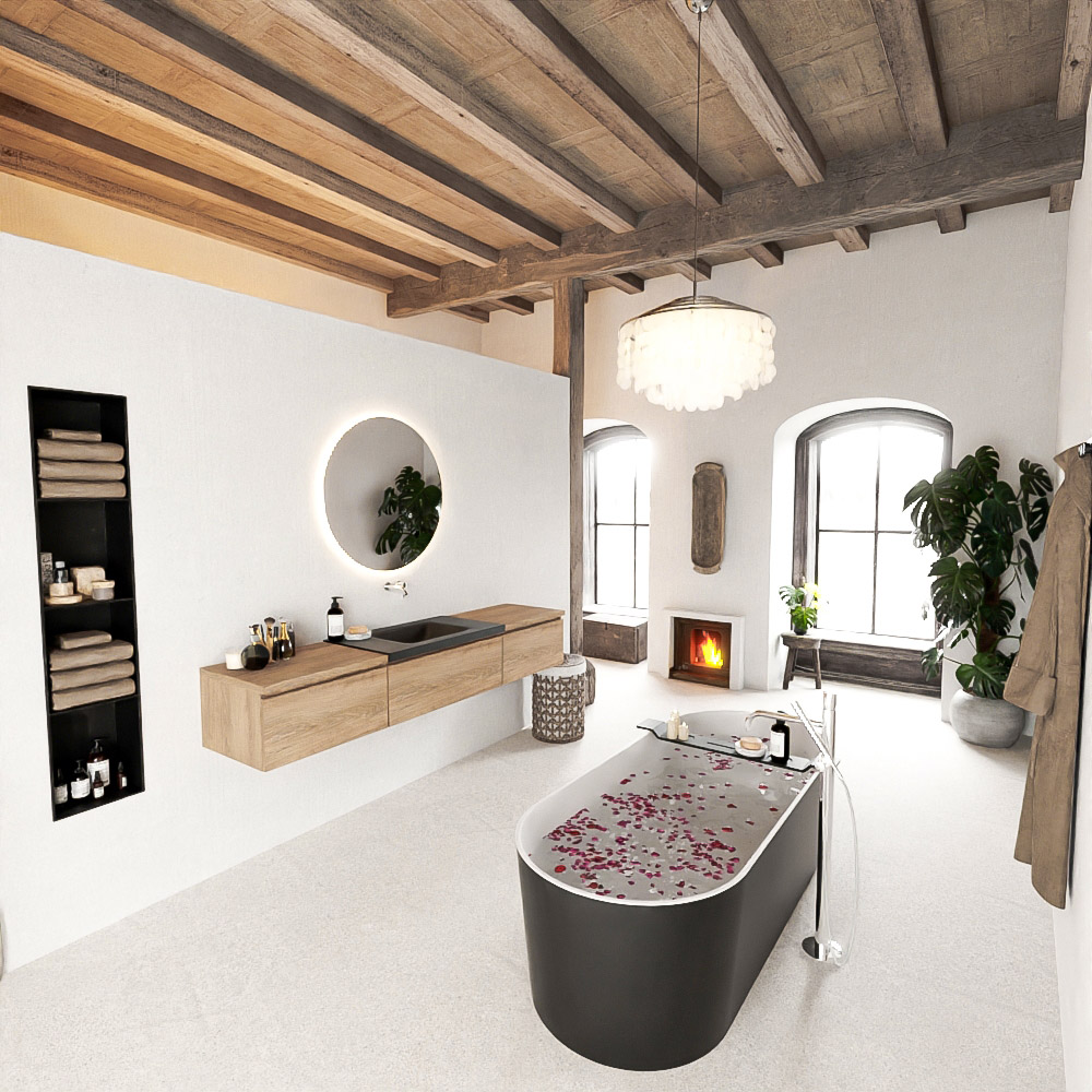 MONDIAZ BUKLA 200cm mueble de baño con módulo 60 Washed Oak 3 cajones. Lavabo CLOUD centro sin orificios color Urban 2 MONDIAZ BUKLA 200cm mueble de baño con módulo 60 Washed Oak 3 cajones. Lavabo CLOUD centro sin orificios color Urban - Imagen 2