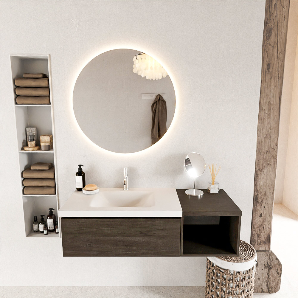 MONDIAZ BUKLA 120cm mueble de baño con módulo abierto 40 Dark Brown 1 cajón. Lavabo CLOUD izquierda 1 orificio color Talc 3 MONDIAZ BUKLA 120cm mueble de baño con módulo abierto 40 Dark Brown 1 cajón. Lavabo CLOUD izquierda 1 orificio color Talc - Imagen 3