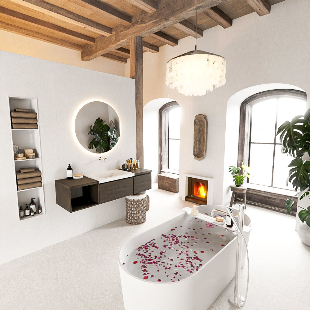 MONDIAZ BUKLA 140cm mueble de baño con módulo abierto 40 izquierda Dark Brown 2 cajones. Lavabo CLOUD centro sin orificios color Talc 2 MONDIAZ BUKLA 140cm mueble de baño con módulo abierto 40 izquierda Dark Brown 2 cajones. Lavabo CLOUD centro sin orificios color Talc - Imagen 2