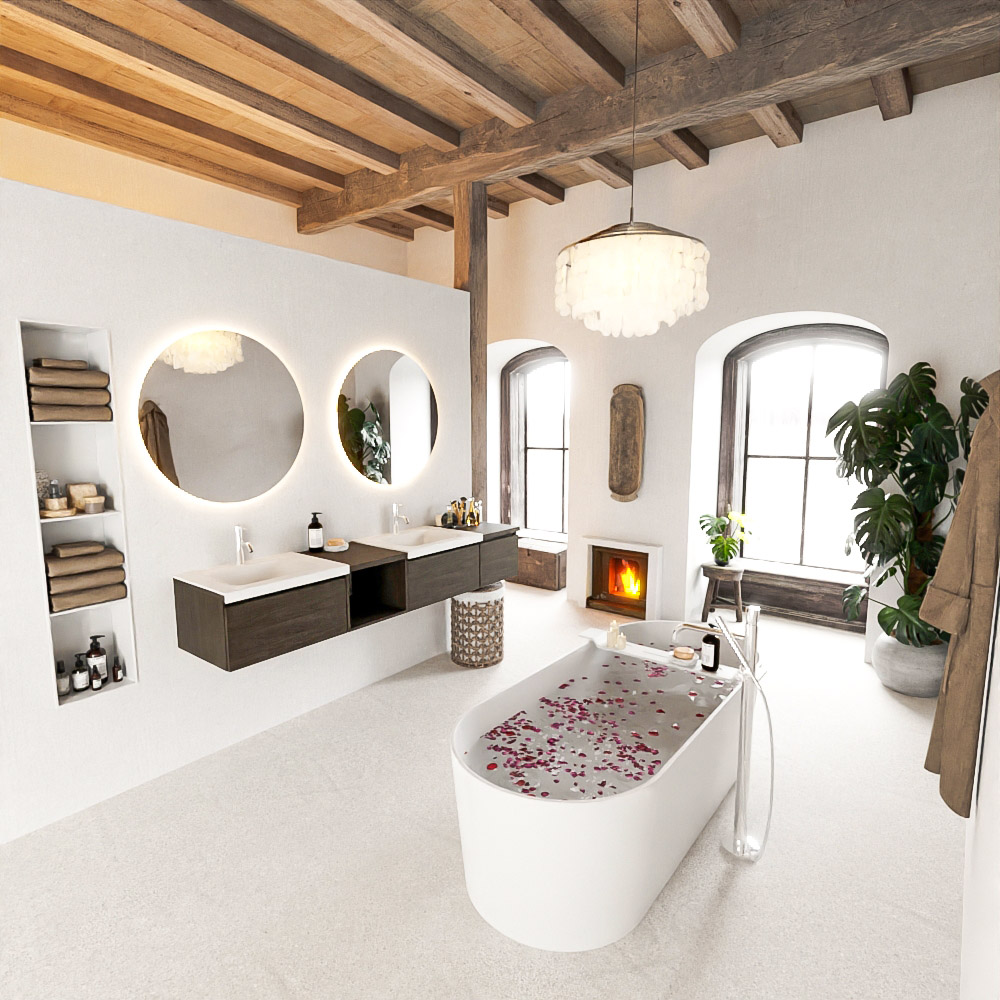 MONDIAZ BUKLA 200cm mueble de baño con módulo abierto 40 izquierda Dark Brown 3 cajones. Lavabo CLOUD duble 2 orificios color Talc 2 MONDIAZ BUKLA 200cm mueble de baño con módulo abierto 40 izquierda Dark Brown 3 cajones. Lavabo CLOUD duble 2 orificios color Talc - Imagen 2