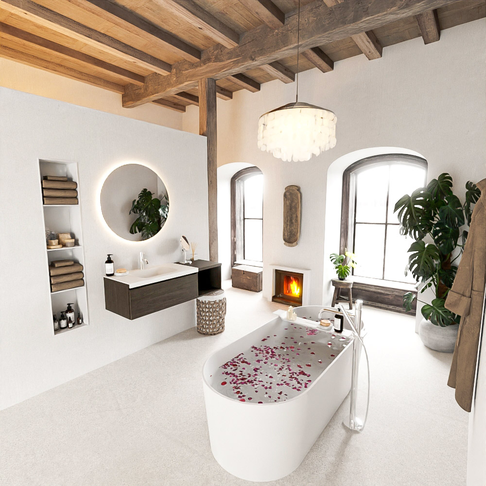 MONDIAZ BUKLA 120cm mueble de baño con módulo abierto 40 Dark Brown 1 cajón. Lavabo CLOUD izquierda 1 orificio color Talc 2 MONDIAZ BUKLA 120cm mueble de baño con módulo abierto 40 Dark Brown 1 cajón. Lavabo CLOUD izquierda 1 orificio color Talc - Imagen 2