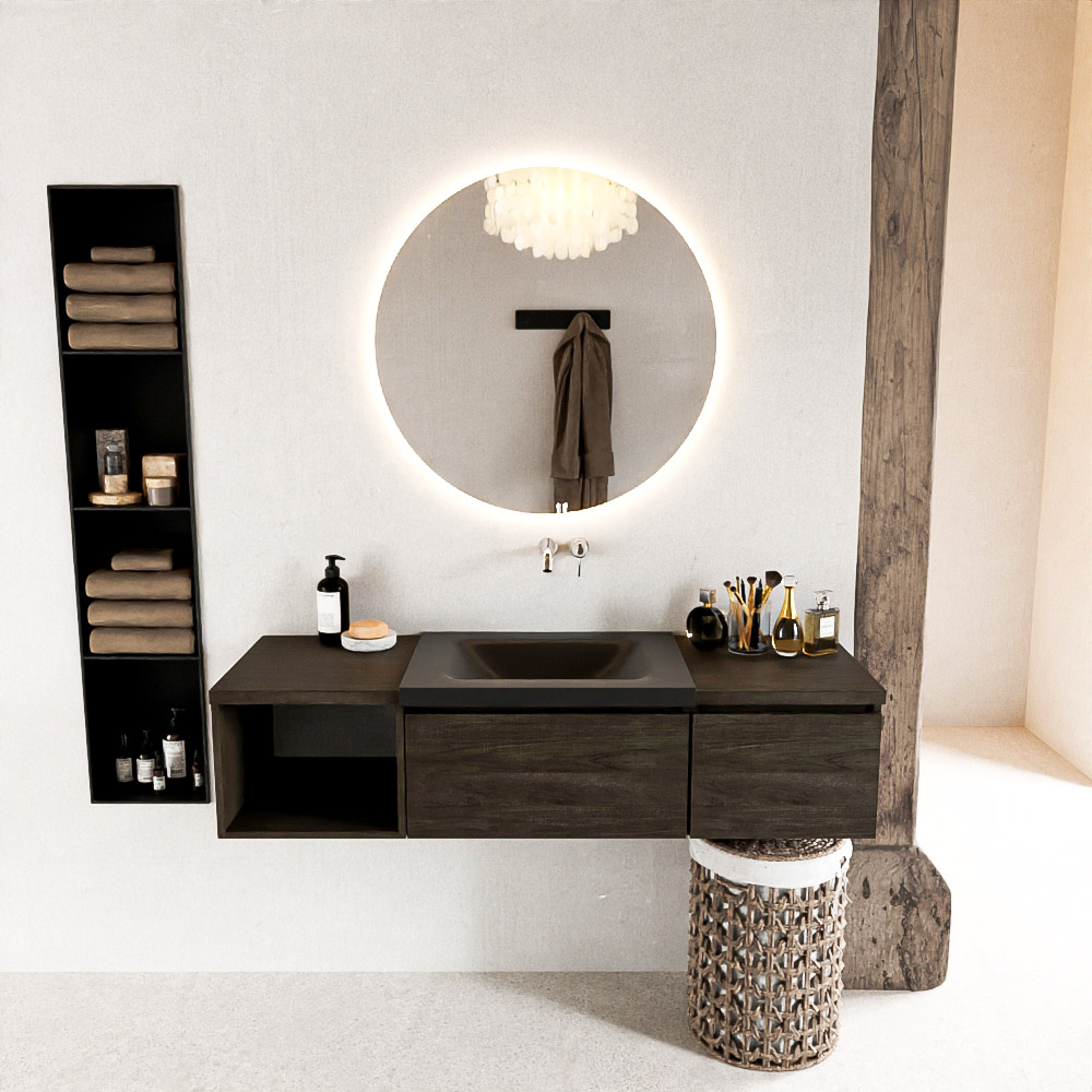 MONDIAZ BUKLA 140cm mueble de baño con módulo abierto 40 izquierda Dark Brown 2 cajones. Lavabo CLOUD derecho sin orificios color Urban 3 MONDIAZ BUKLA 140cm mueble de baño con módulo abierto 40 izquierda Dark Brown 2 cajones. Lavabo CLOUD derecho sin orificios color Urban - Imagen 3