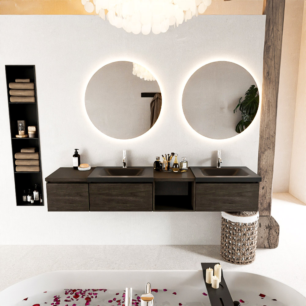 MONDIAZ BUKLA 200cm mueble de baño con módulo abierto 40 derecho Dark Brown 3 cajones. Lavabo CLOUD duble 2 orificios color Urban 3 MONDIAZ BUKLA 200cm mueble de baño con módulo abierto 40 derecho Dark Brown 3 cajones. Lavabo CLOUD duble 2 orificios color Urban - Imagen 3