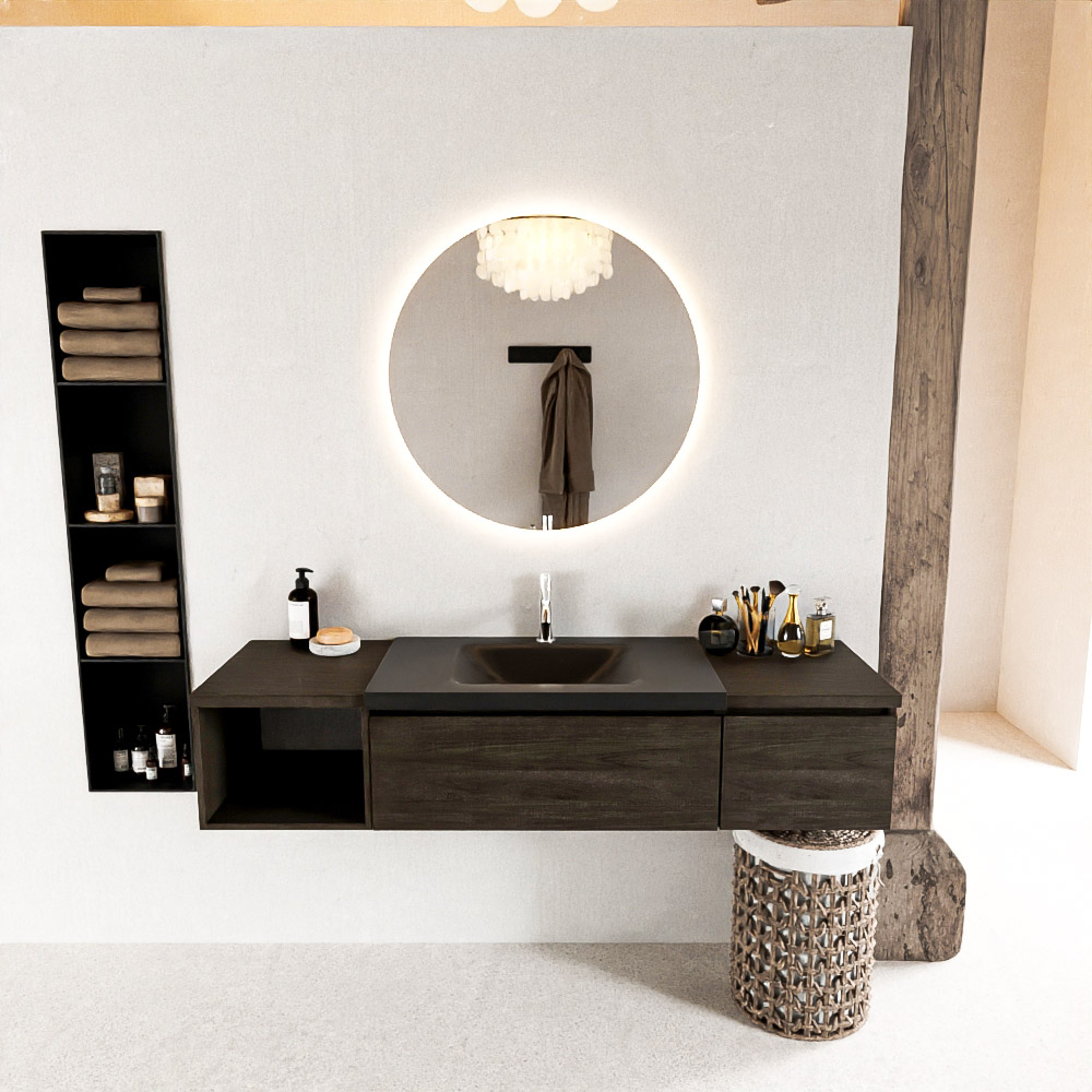 MONDIAZ BUKLA 160cm mueble de baño con módulo abierto 40 izquierda Dark Brown 2 cajones. Lavabo CLOUD centro 1 orificio color Urban 3 MONDIAZ BUKLA 160cm mueble de baño con módulo abierto 40 izquierda Dark Brown 2 cajones. Lavabo CLOUD centro 1 orificio color Urban - Imagen 3