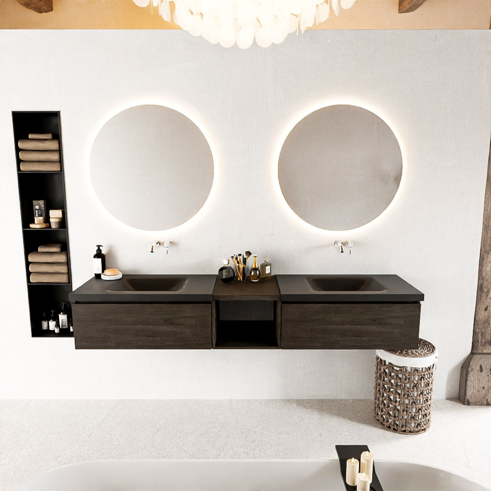 MONDIAZ BUKLA 200cm mueble de baño con módulo abierto 40 Dark Brown 2 cajones. Lavabo CLOUD duble sin orificios color Urban 3 MONDIAZ BUKLA 200cm mueble de baño con módulo abierto 40 Dark Brown 2 cajones. Lavabo CLOUD duble sin orificios color Urban - Imagen 3