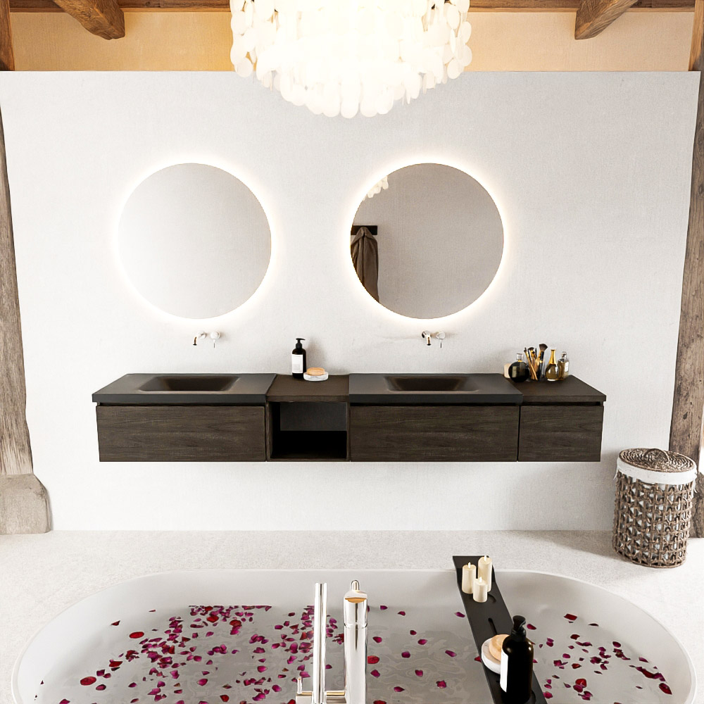 MONDIAZ BUKLA 240cm mueble de baño con módulo abierto 40 izquierda Dark Brown 3 cajones. Lavabo CLOUD duble sin orificios color Urban 3 MONDIAZ BUKLA 240cm mueble de baño con módulo abierto 40 izquierda Dark Brown 3 cajones. Lavabo CLOUD duble sin orificios color Urban - Imagen 3