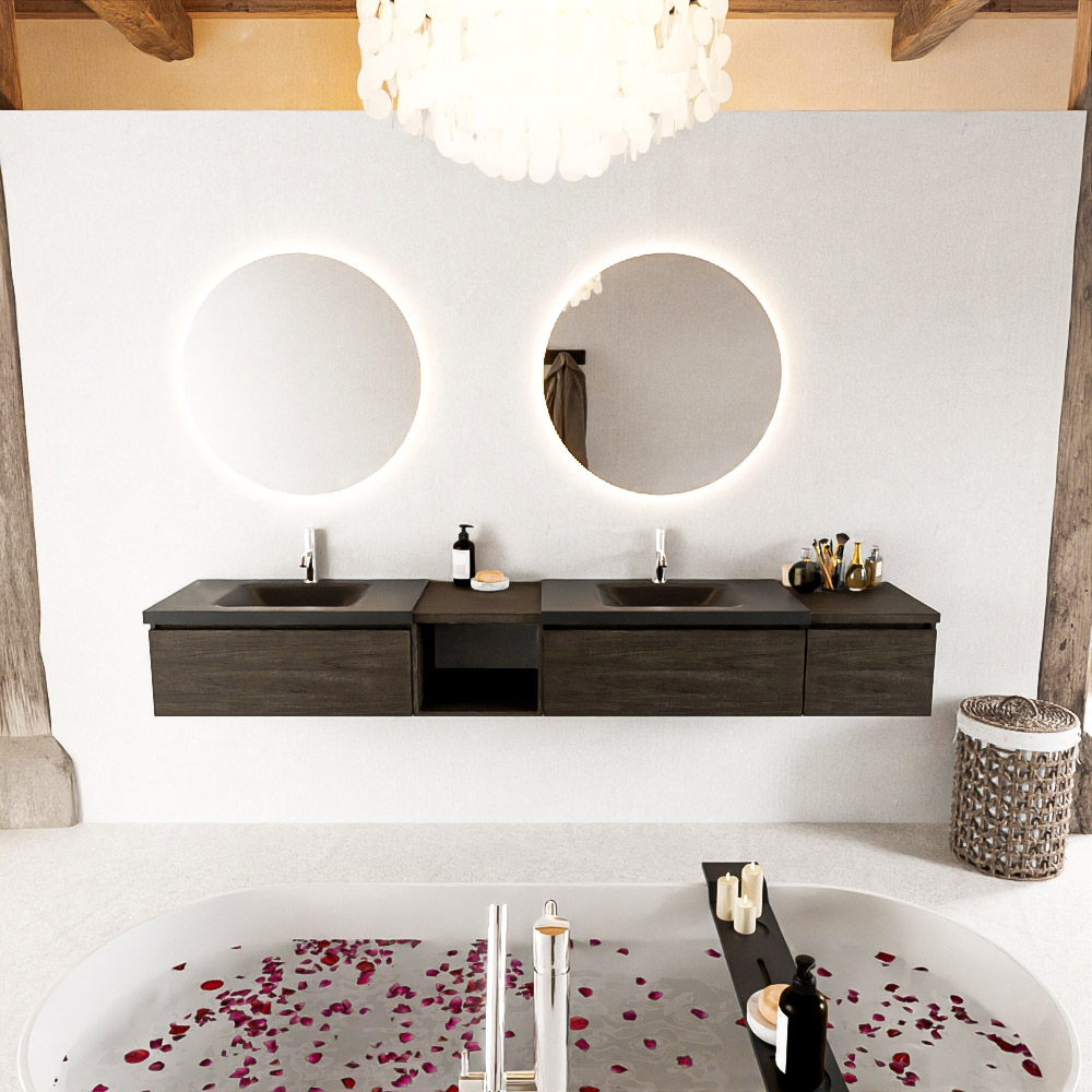 MONDIAZ BUKLA 240cm mueble de baño con módulo abierto 40 izquierda Dark Brown 3 cajones. Lavabo CLOUD duble 2 orificios color Urban 3 MONDIAZ BUKLA 240cm mueble de baño con módulo abierto 40 izquierda Dark Brown 3 cajones. Lavabo CLOUD duble 2 orificios color Urban - Imagen 3