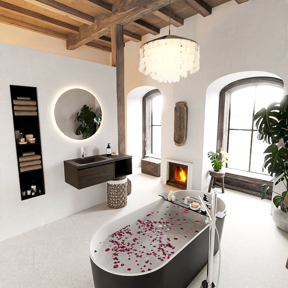 MONDIAZ BUKLA 100cm mueble de baño con módulo abierto 40 Dark Brown 1 cajón. Lavabo CLOUD izquierda 1 orificio color Urban 2 MONDIAZ BUKLA 100cm mueble de baño con módulo abierto 40 Dark Brown 1 cajón. Lavabo CLOUD izquierda 1 orificio color Urban - Imagen 2