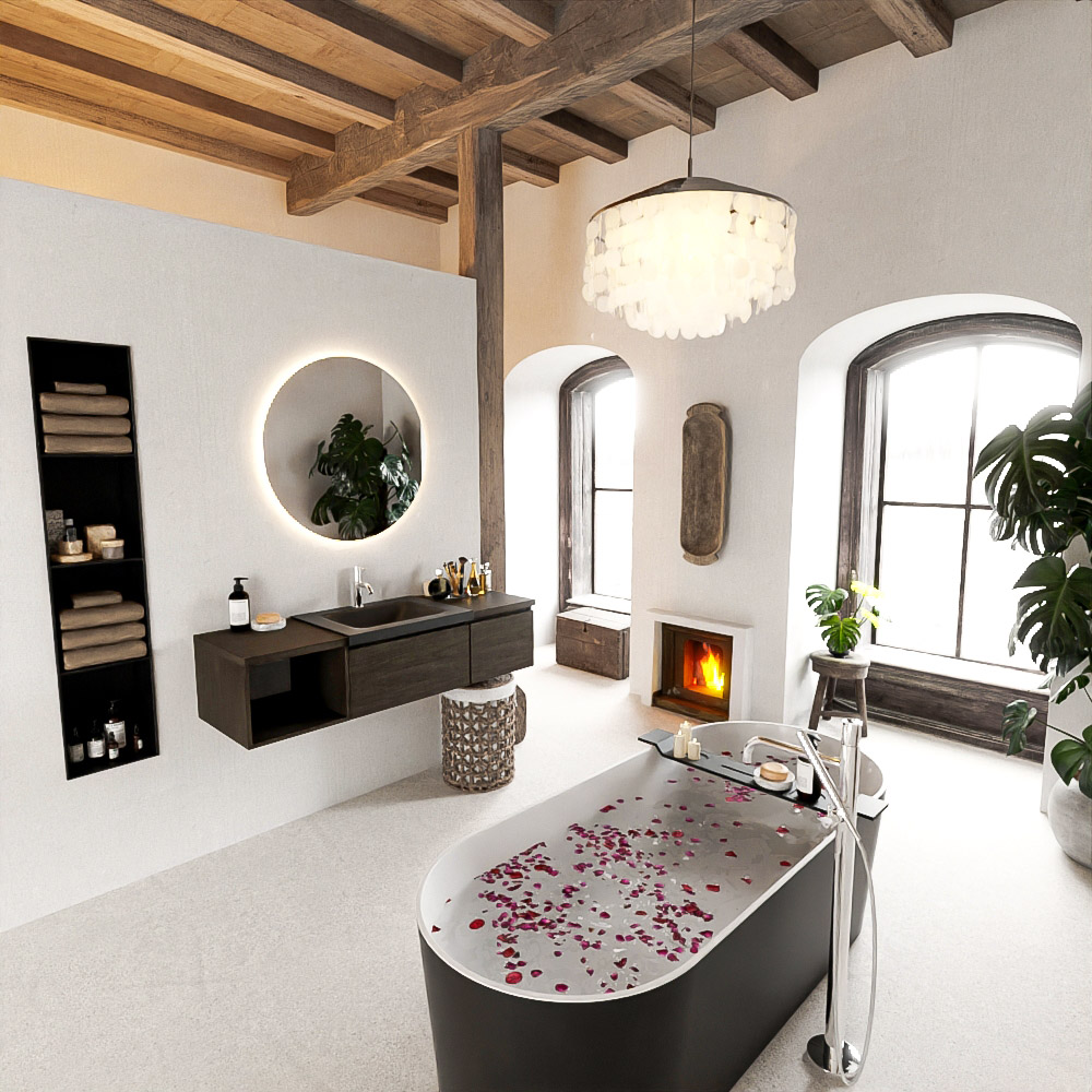 MONDIAZ BUKLA 140cm mueble de baño con módulo abierto 40 izquierda Dark Brown 2 cajones. Lavabo CLOUD derecho 1 orificio color Urban 2 MONDIAZ BUKLA 140cm mueble de baño con módulo abierto 40 izquierda Dark Brown 2 cajones. Lavabo CLOUD derecho 1 orificio color Urban - Imagen 2
