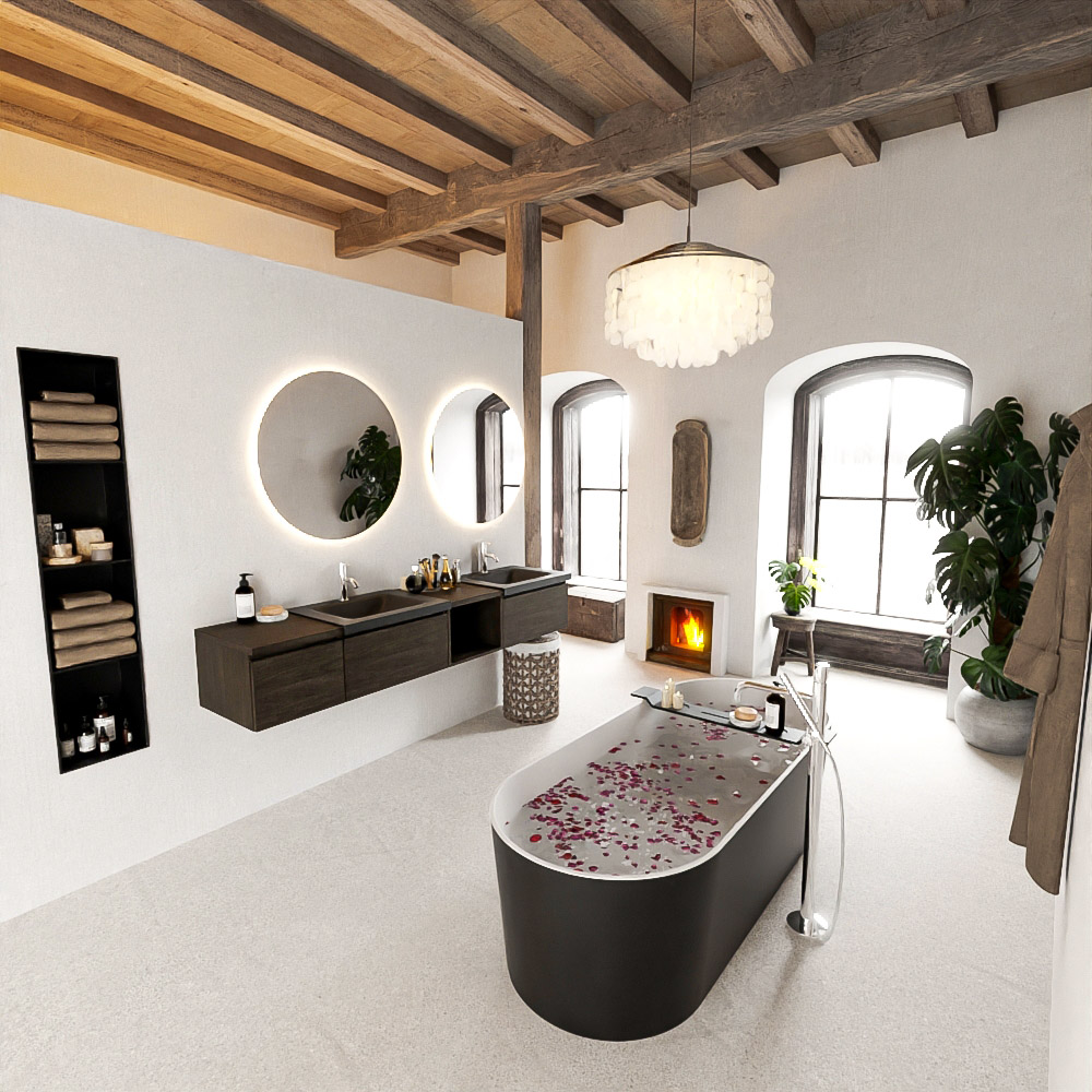 MONDIAZ BUKLA 200cm mueble de baño con módulo abierto 40 derecho Dark Brown 3 cajones. Lavabo CLOUD duble 2 orificios color Urban 2 MONDIAZ BUKLA 200cm mueble de baño con módulo abierto 40 derecho Dark Brown 3 cajones. Lavabo CLOUD duble 2 orificios color Urban - Imagen 2