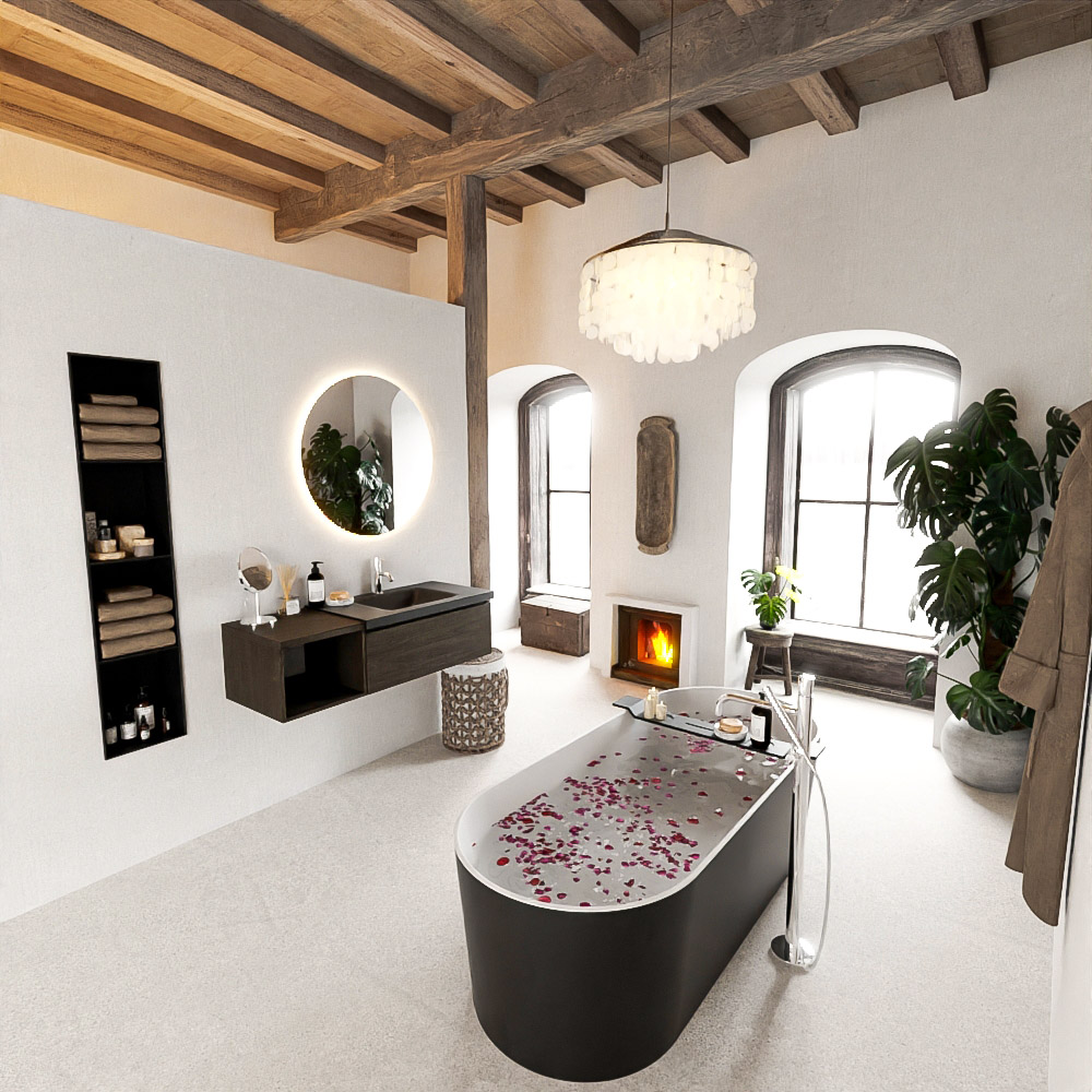 MONDIAZ BUKLA 120cm mueble de baño con módulo abierto 40 Dark Brown 1 cajón. Lavabo CLOUD derecho 1 orificio color Urban 2 MONDIAZ BUKLA 120cm mueble de baño con módulo abierto 40 Dark Brown 1 cajón. Lavabo CLOUD derecho 1 orificio color Urban - Imagen 2