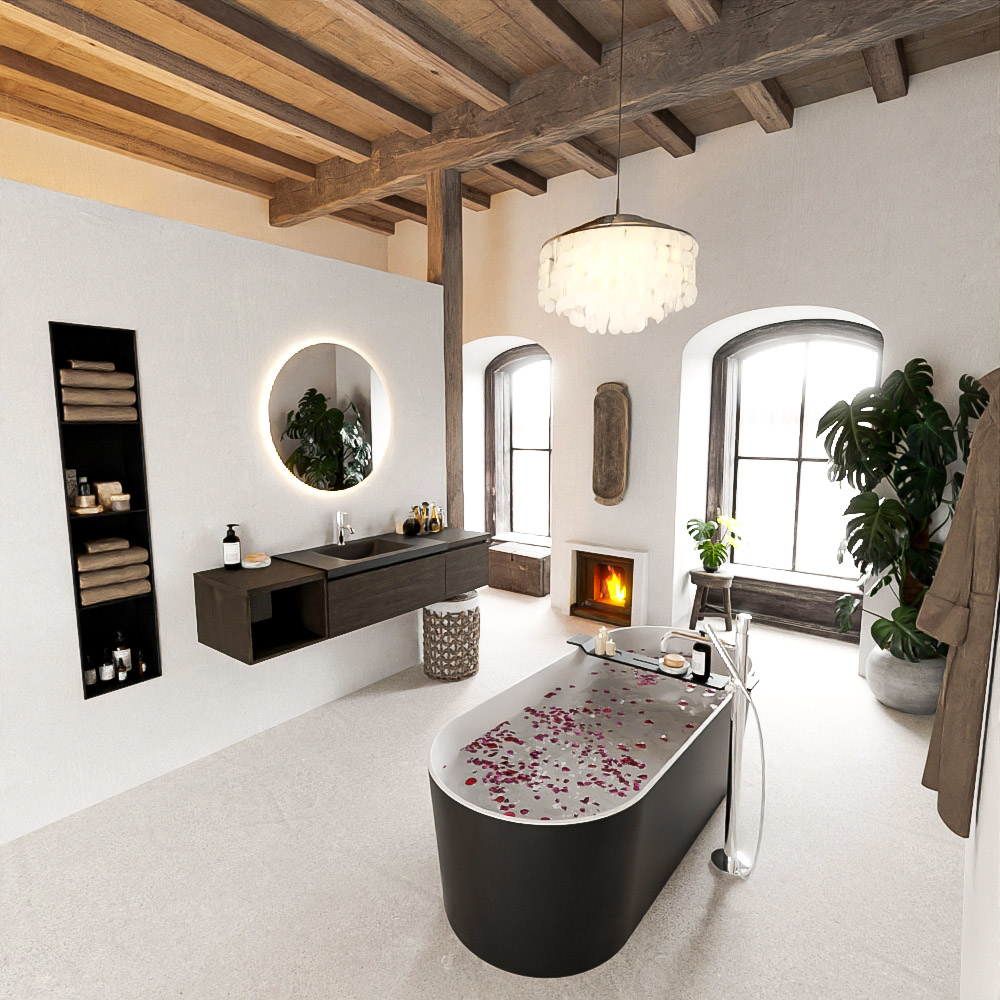 MONDIAZ BUKLA 160cm mueble de baño con módulo abierto 40 izquierda Dark Brown 2 cajones. Lavabo CLOUD centro 1 orificio color Urban 2 MONDIAZ BUKLA 160cm mueble de baño con módulo abierto 40 izquierda Dark Brown 2 cajones. Lavabo CLOUD centro 1 orificio color Urban - Imagen 2