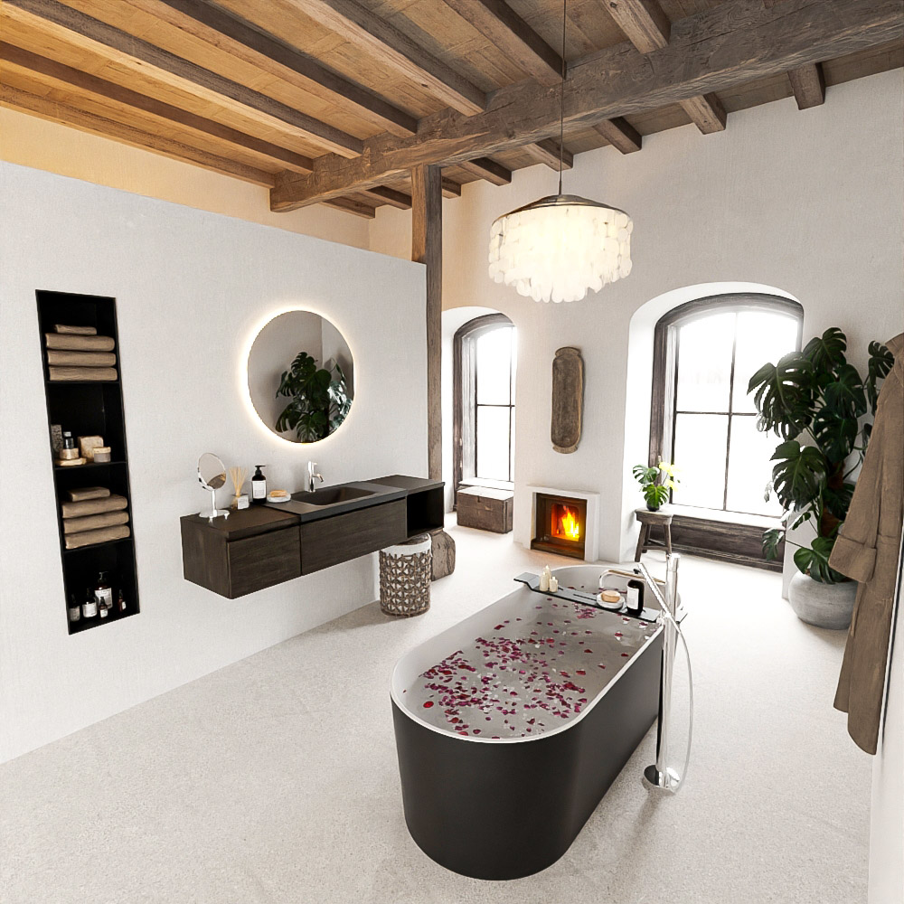 MONDIAZ BUKLA 160cm mueble de baño con módulo abierto 40 derecho Dark Brown 2 cajones. Lavabo CLOUD centro 1 orificio color Urban 2 MONDIAZ BUKLA 160cm mueble de baño con módulo abierto 40 derecho Dark Brown 2 cajones. Lavabo CLOUD centro 1 orificio color Urban - Imagen 2
