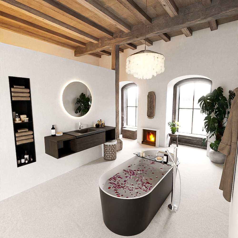 MONDIAZ BUKLA 160cm mueble de baño con módulo abierto 40 izquierda + derecho Dark Brown 1 cajón. Lavabo CLOUD centro 1 orificio color Urban 2 MONDIAZ BUKLA 160cm mueble de baño con módulo abierto 40 izquierda + derecho Dark Brown 1 cajón. Lavabo CLOUD centro 1 orificio color Urban - Imagen 2