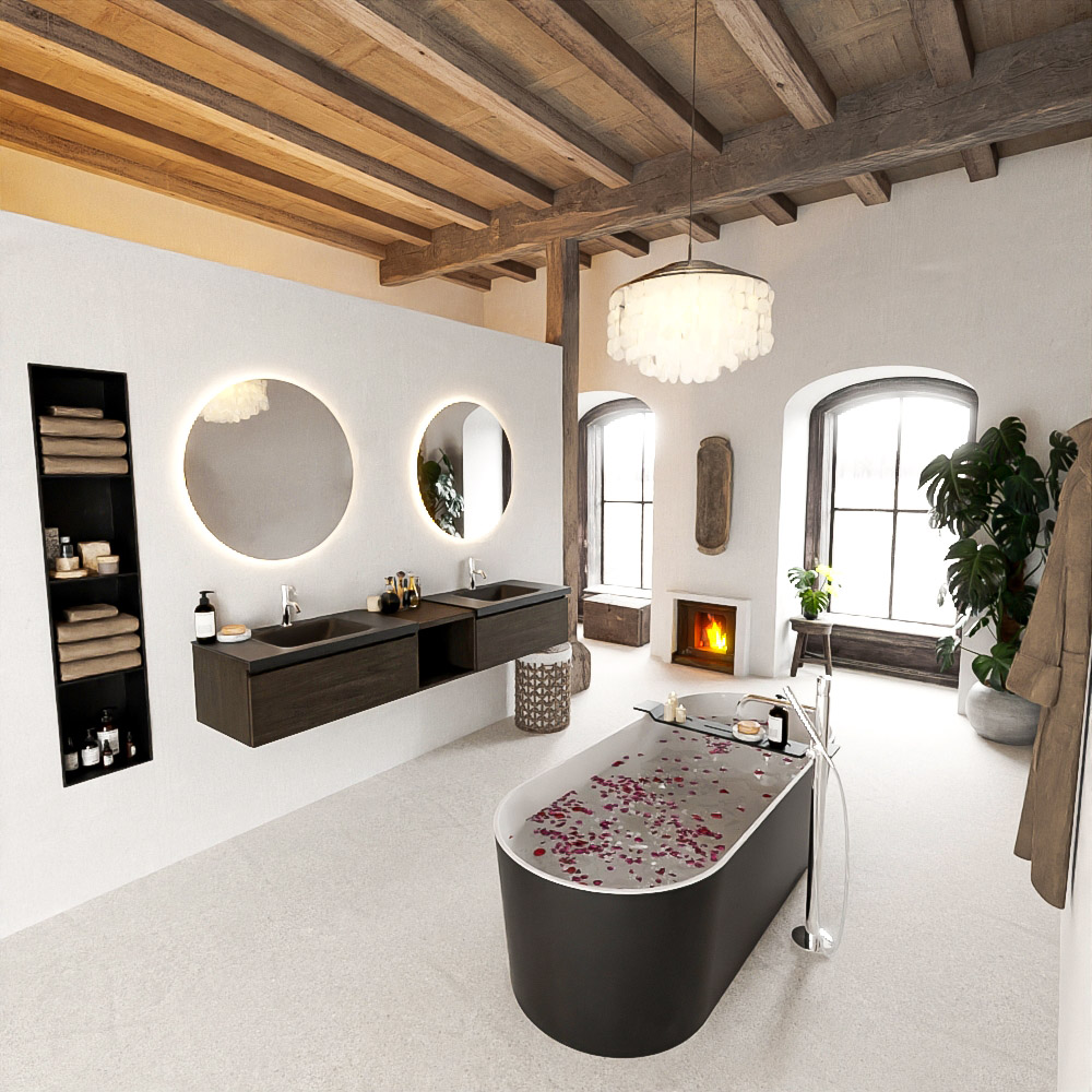MONDIAZ BUKLA 200cm mueble de baño con módulo abierto 40 Dark Brown 2 cajones. Lavabo CLOUD duble 2 orificios color Urban 2 MONDIAZ BUKLA 200cm mueble de baño con módulo abierto 40 Dark Brown 2 cajones. Lavabo CLOUD duble 2 orificios color Urban - Imagen 2