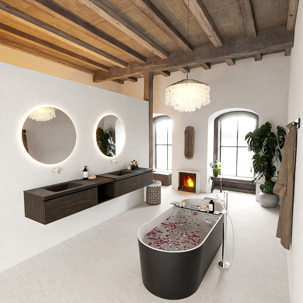 MONDIAZ BUKLA 240cm mueble de baño con módulo abierto 40 izquierda Dark Brown 3 cajones. Lavabo CLOUD duble sin orificios color Urban 2 MONDIAZ BUKLA 240cm mueble de baño con módulo abierto 40 izquierda Dark Brown 3 cajones. Lavabo CLOUD duble sin orificios color Urban - Imagen 2