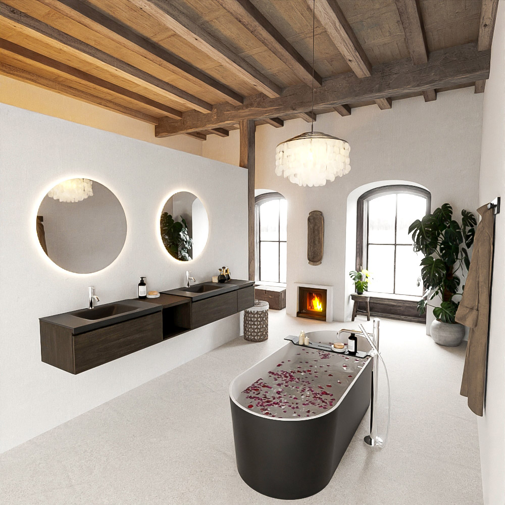 MONDIAZ BUKLA 240cm mueble de baño con módulo abierto 40 izquierda Dark Brown 3 cajones. Lavabo CLOUD duble 2 orificios color Urban 2 MONDIAZ BUKLA 240cm mueble de baño con módulo abierto 40 izquierda Dark Brown 3 cajones. Lavabo CLOUD duble 2 orificios color Urban - Imagen 2