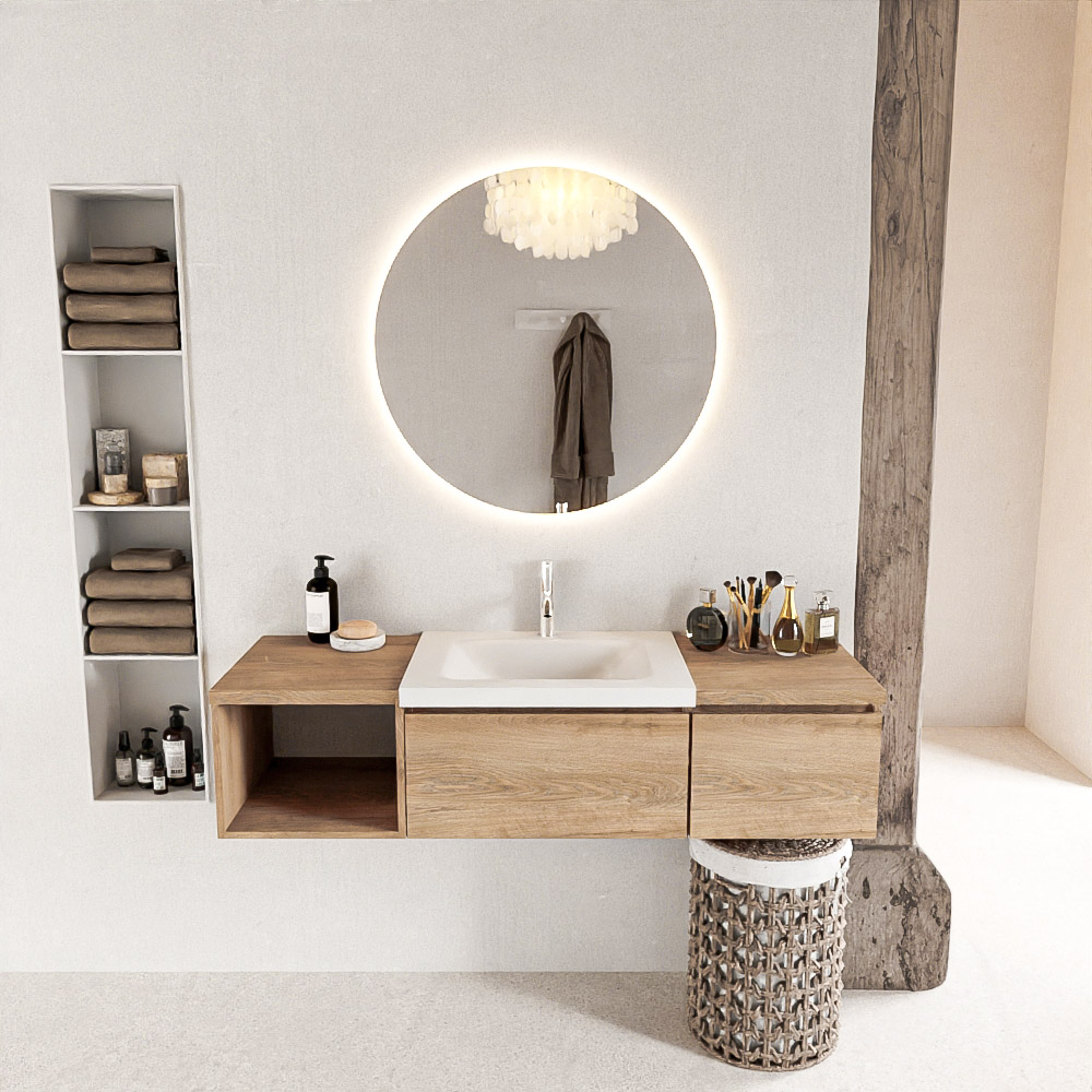 MONDIAZ BUKLA 140cm mueble de baño con módulo abierto 40 izquierda Washed Oak 2 cajones. Lavabo CLOUD centro 1 orificio color Talc 3 MONDIAZ BUKLA 140cm mueble de baño con módulo abierto 40 izquierda Washed Oak 2 cajones. Lavabo CLOUD centro 1 orificio color Talc - Imagen 3
