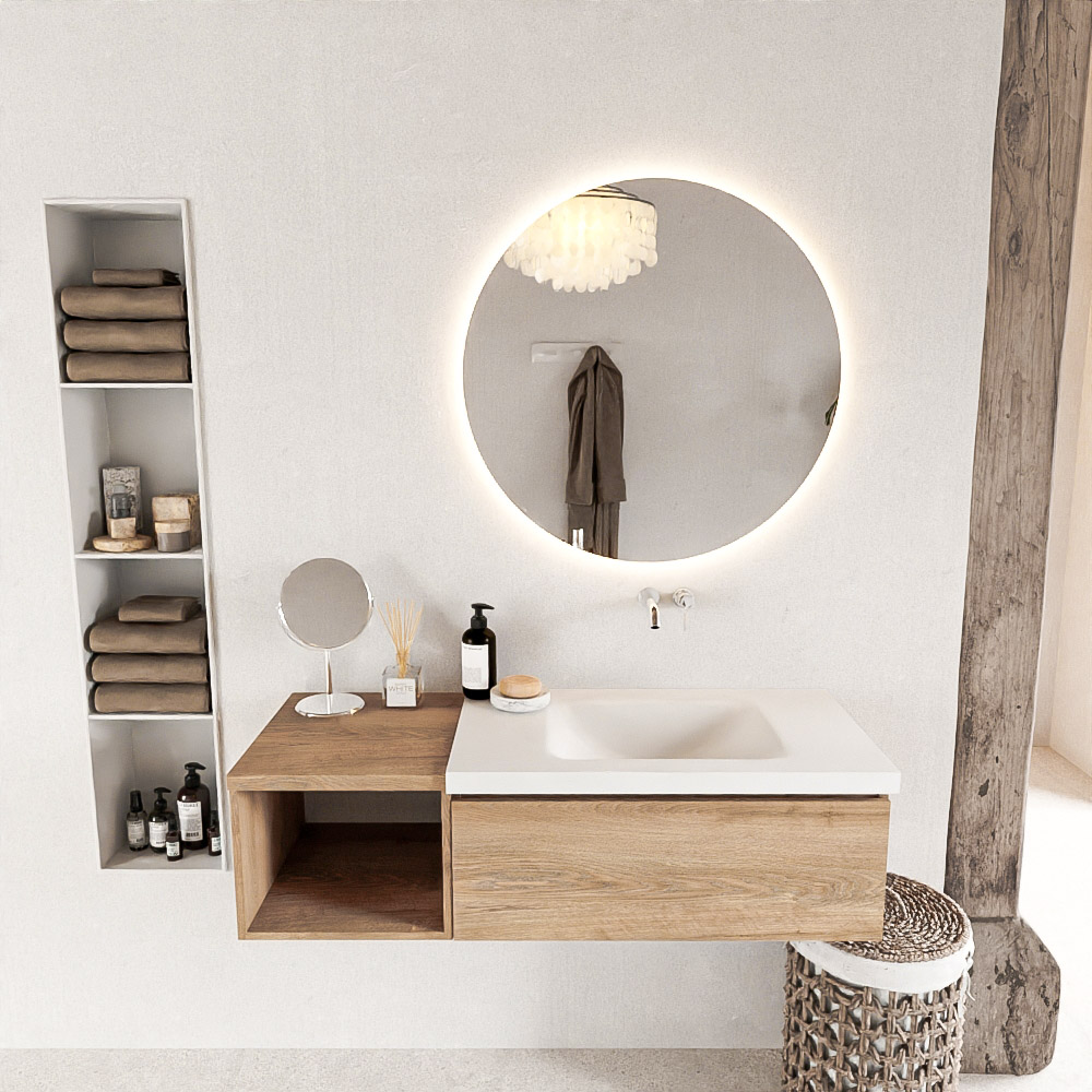 MONDIAZ BUKLA 120cm mueble de baño con módulo abierto 40 Washed Oak 1 cajón. Lavabo CLOUD derecho sin orificios color Talc 3 MONDIAZ BUKLA 120cm mueble de baño con módulo abierto 40 Washed Oak 1 cajón. Lavabo CLOUD derecho sin orificios color Talc - Imagen 3