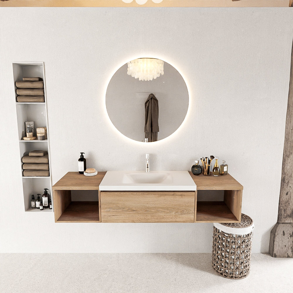 MONDIAZ BUKLA 160cm mueble de baño con módulo abierto 40 izquierda + derecho Washed Oak 1 cajón. Lavabo CLOUD centro 1 orificio color Talc 3 MONDIAZ BUKLA 160cm mueble de baño con módulo abierto 40 izquierda + derecho Washed Oak 1 cajón. Lavabo CLOUD centro 1 orificio color Talc - Imagen 3