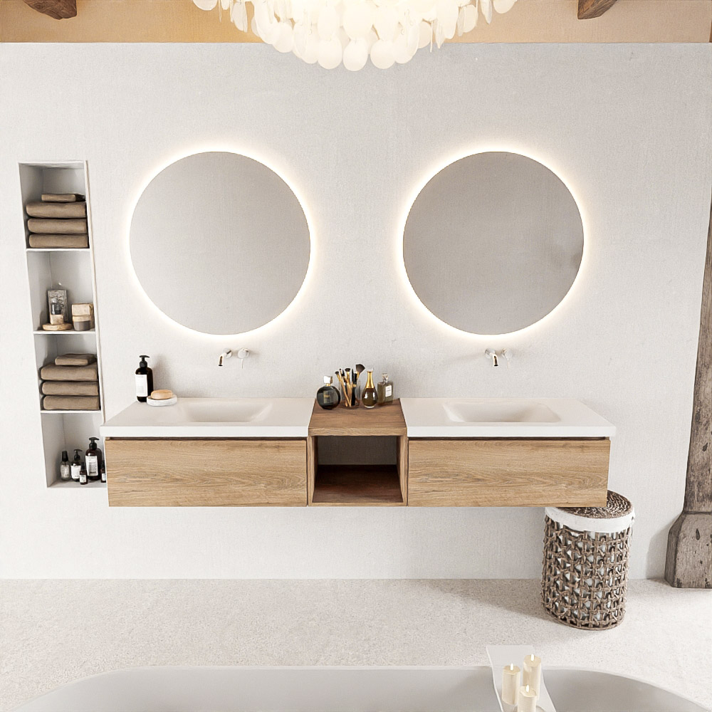 MONDIAZ BUKLA 200cm mueble de baño con módulo abierto 40 Washed Oak 2 cajones. Lavabo CLOUD duble sin orificios color Talc 3 MONDIAZ BUKLA 200cm mueble de baño con módulo abierto 40 Washed Oak 2 cajones. Lavabo CLOUD duble sin orificios color Talc - Imagen 3