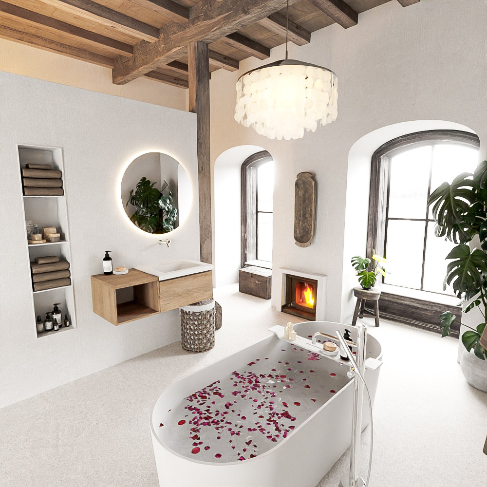 MONDIAZ BUKLA 100cm mueble de baño con módulo abierto 40 Washed Oak 1 cajón. Lavabo CLOUD derecho sin orificios color Talc 2 MONDIAZ BUKLA 100cm mueble de baño con módulo abierto 40 Washed Oak 1 cajón. Lavabo CLOUD derecho sin orificios color Talc - Imagen 2