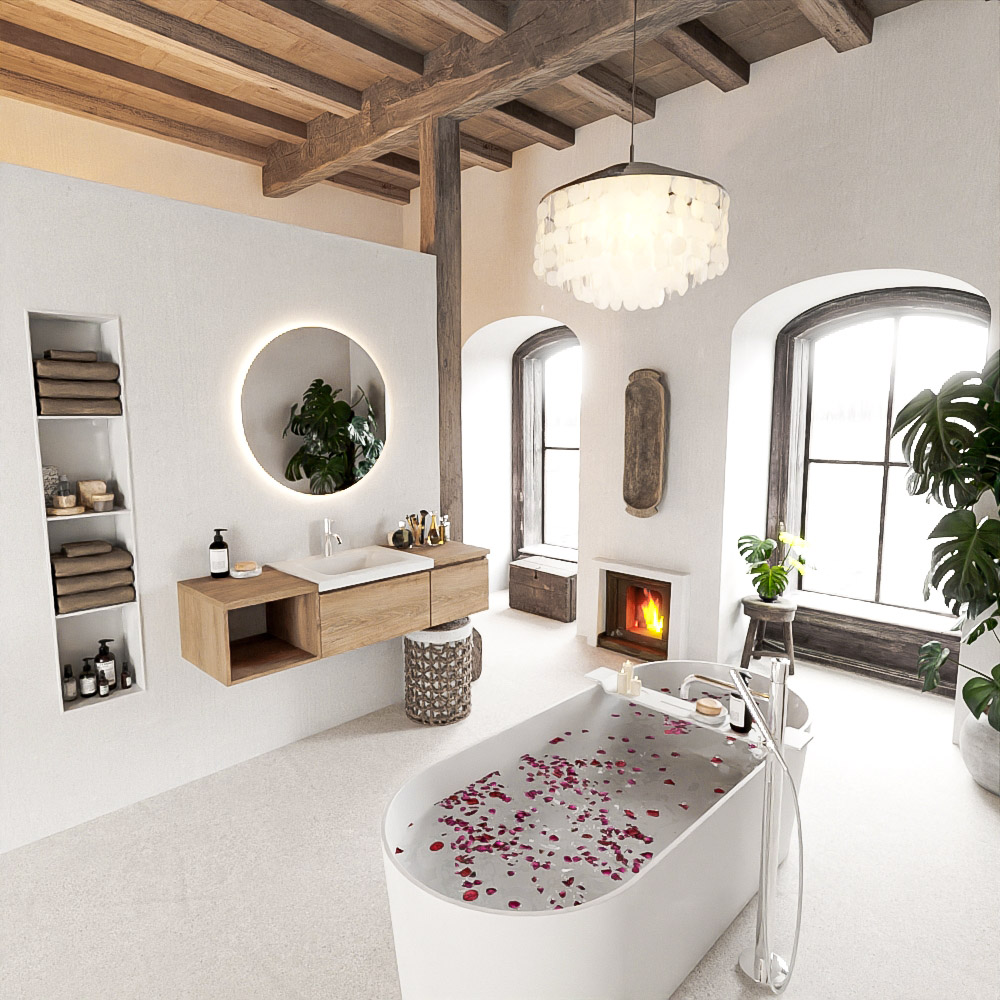MONDIAZ BUKLA 140cm mueble de baño con módulo abierto 40 izquierda Washed Oak 2 cajones. Lavabo CLOUD centro 1 orificio color Talc 2 MONDIAZ BUKLA 140cm mueble de baño con módulo abierto 40 izquierda Washed Oak 2 cajones. Lavabo CLOUD centro 1 orificio color Talc - Imagen 2
