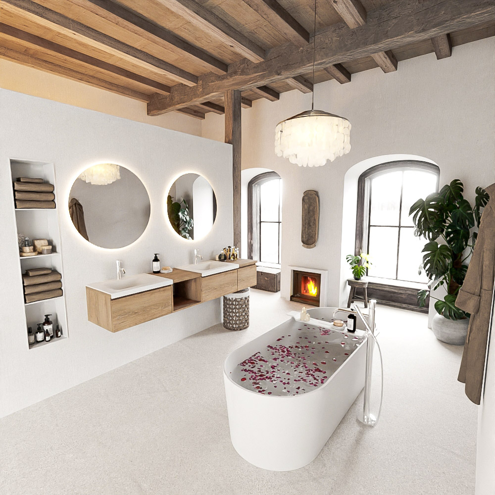 MONDIAZ BUKLA 200cm mueble de baño con módulo abierto 40 izquierda Washed Oak 3 cajones. Lavabo CLOUD duble 2 orificios color Talc 2 MONDIAZ BUKLA 200cm mueble de baño con módulo abierto 40 izquierda Washed Oak 3 cajones. Lavabo CLOUD duble 2 orificios color Talc - Imagen 2